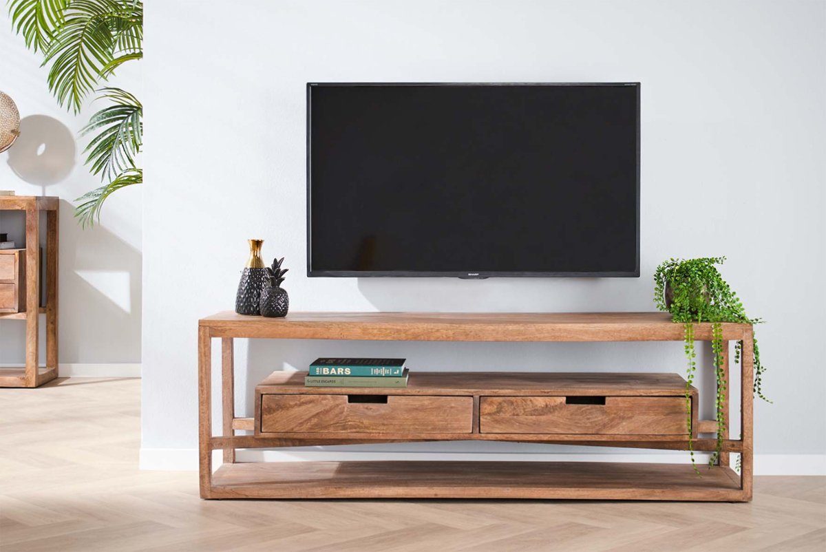 LEVEN Lifestyle TV-Board TV Möbel SONORA 140 cm Lowboard Mango Holz  sandfarben