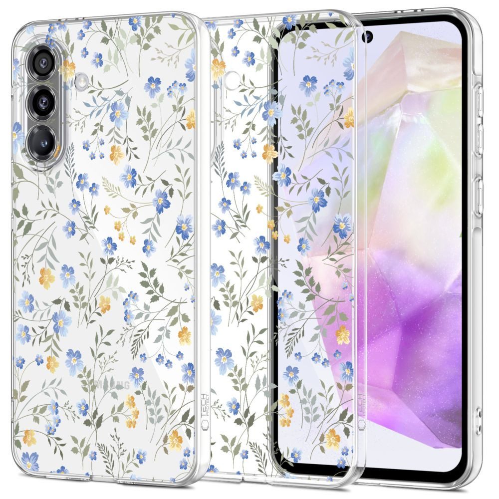 TECH PROTECT Handyhülle Schutzhülle Smartphonehülle Blumenmuster, Blumenmuster, transparent, erhöhte Ränder, TPU, ultradünn