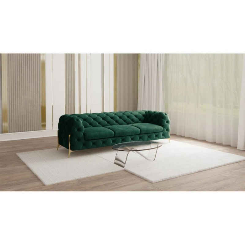 S-Style Möbel 3-Sitzer Ashley Chesterfield Sofa mit Goldene Metall Füßen, mit Wellenfederung