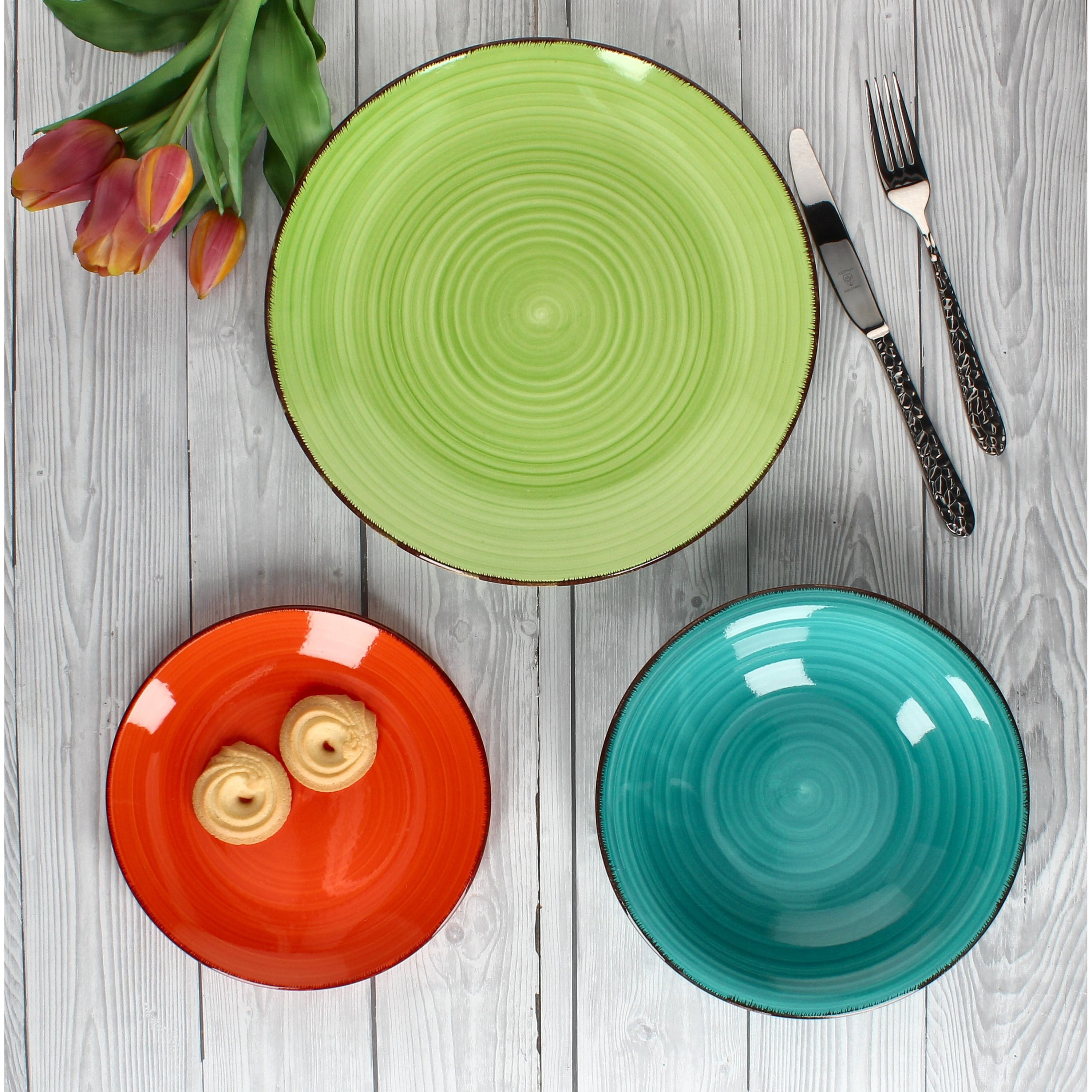 MamboCat Teller-Set 18tlg. Tellerset Uni Bunt für 6 Personen in unterschiedlichen Farben, Steingut