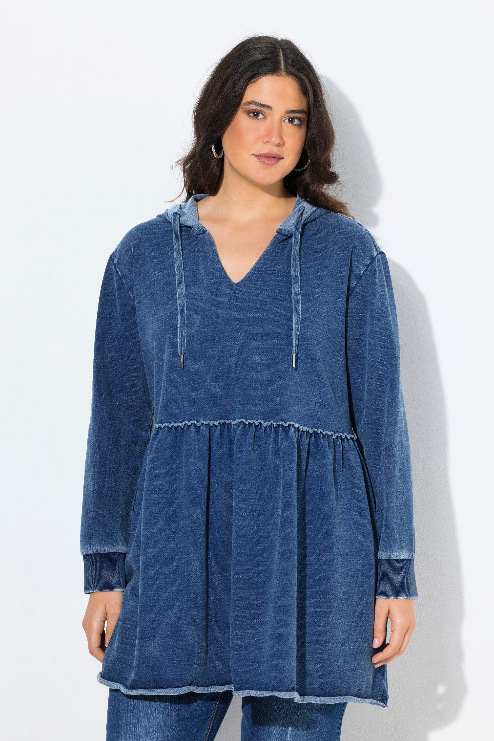 Ulla Popken Sweatshirt Long-Hoodie A-Linie offenkantig günstig online kaufen