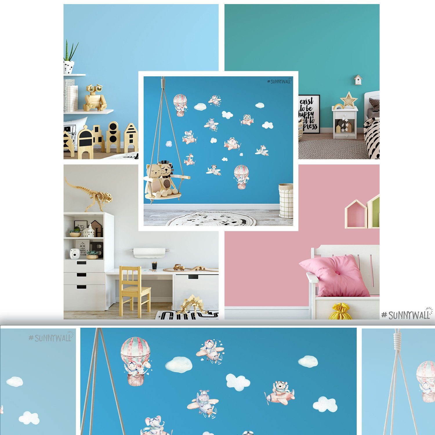Sunnywall Wandtattoo Flugzeug Tiere Wandsticker Wandtattoo (3 St), konturgeschnitten