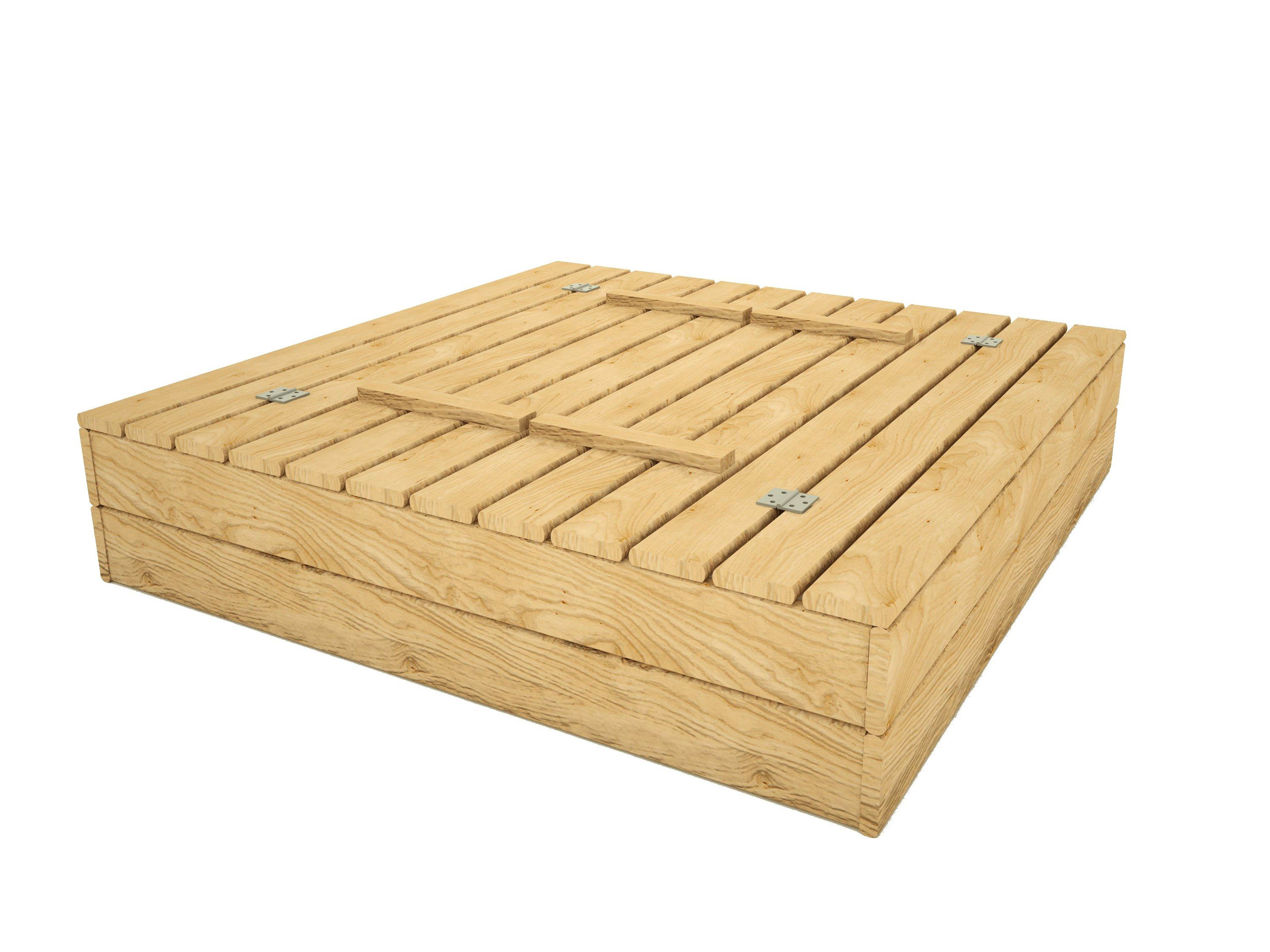 Sandkasten Sandbox mit Klappdeckel Sandkiste 120x120 cm Sitzbänken Holz 