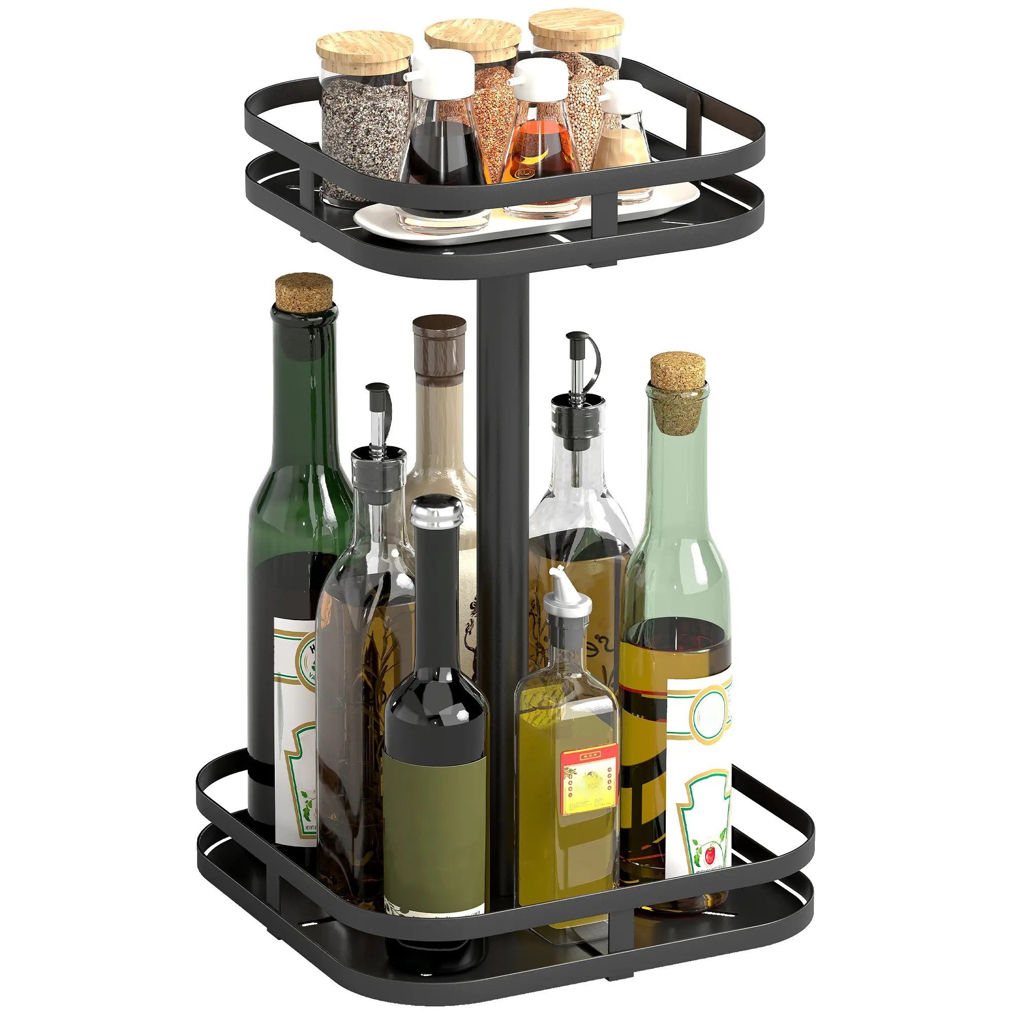 BlingBin Gewürzregal 2 Ebenen Regal Küche Arbeitsplatte, Küchenregal Klein, Küche Organizer, 1er Set 1-tlg., 360° drehbarer Küchenregal mit Erhöhtem Ränder Saugfüße