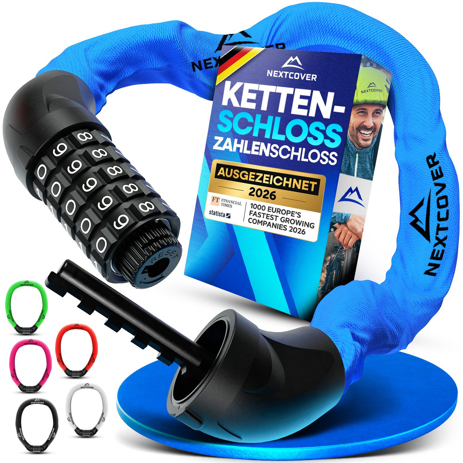 Nextcover Kettenschloss NEXTCOVER® Fahrradschloss LockOne mit Zahlencode oder Schlüssel