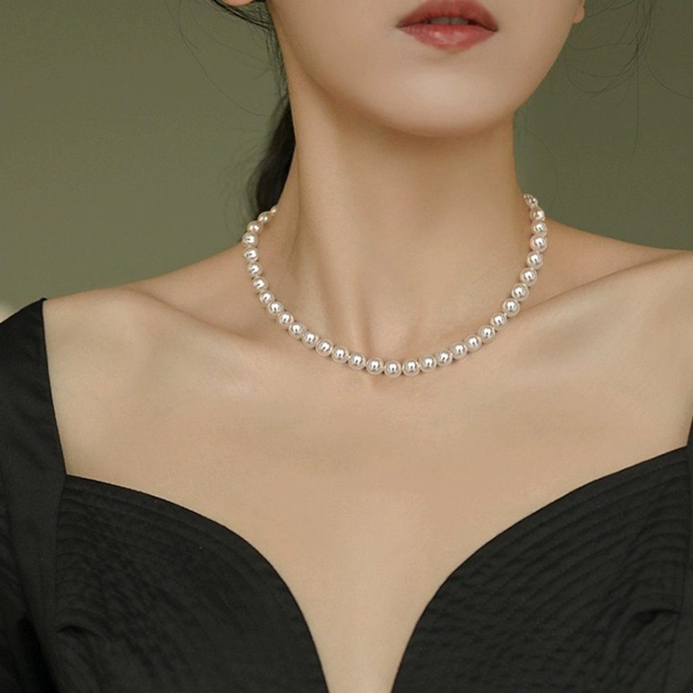 Braut rund (1-tlg) 1 Perlenkette Lubgitsr Imitationsperle Damen Perlenkette Hochzeit kurz Stück
