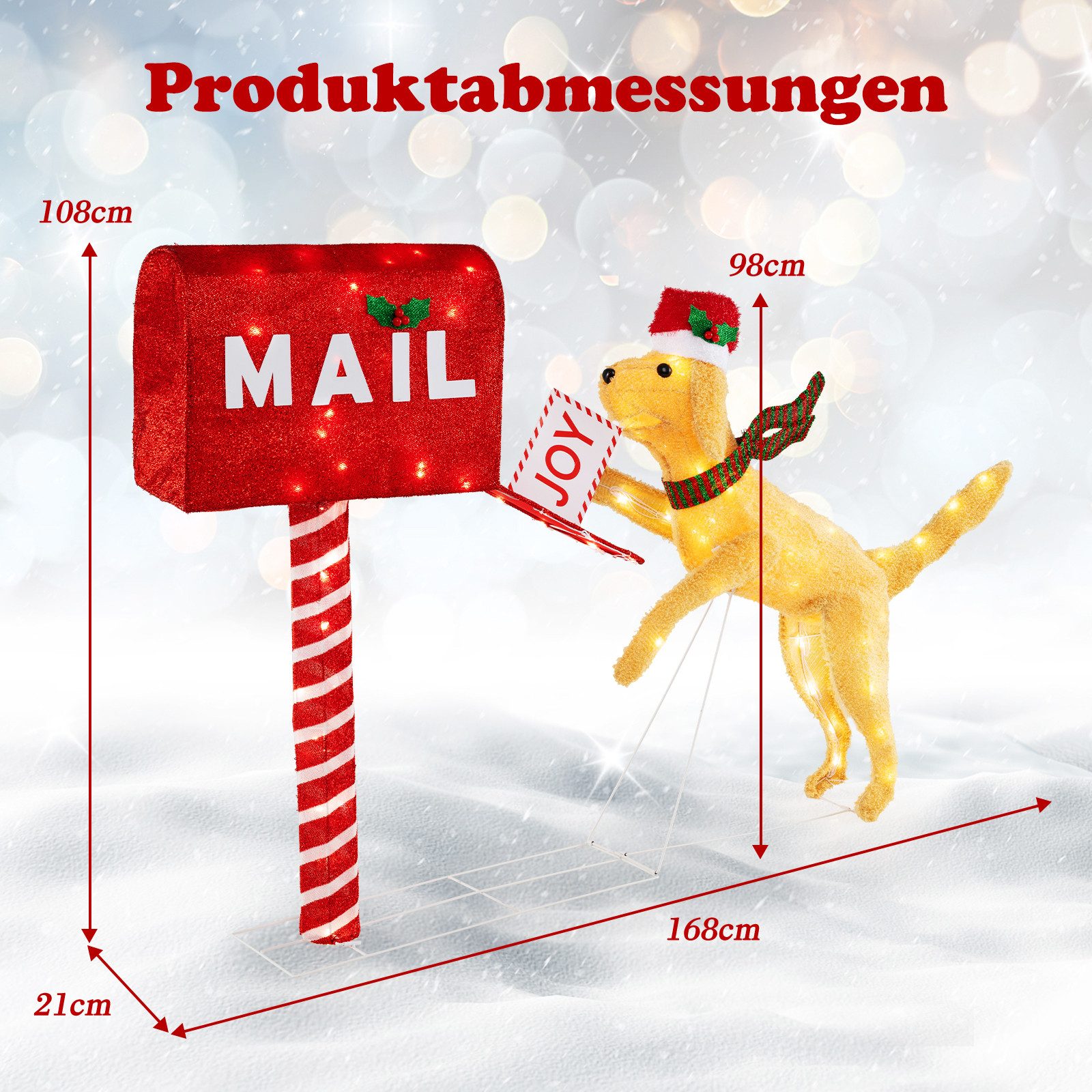 COSTWAY Weihnachtsfigur (1 St), beleuchteter Weihnachtsdackel mit Briefkasten, LED Weihnachtsdeko