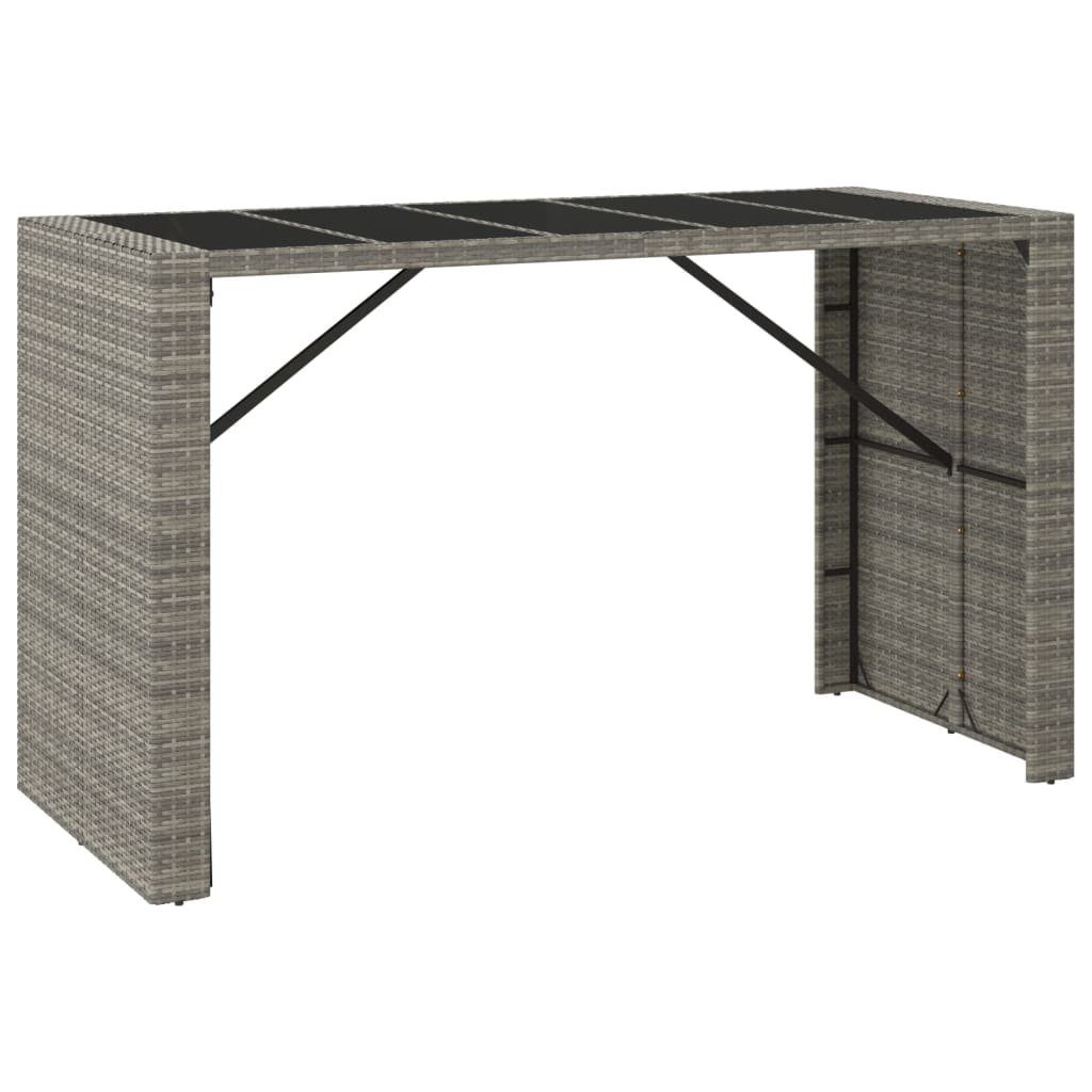 Gartentisch Bartisch mit Glasplatte Grau 185x80x110 cm Poly Rattan