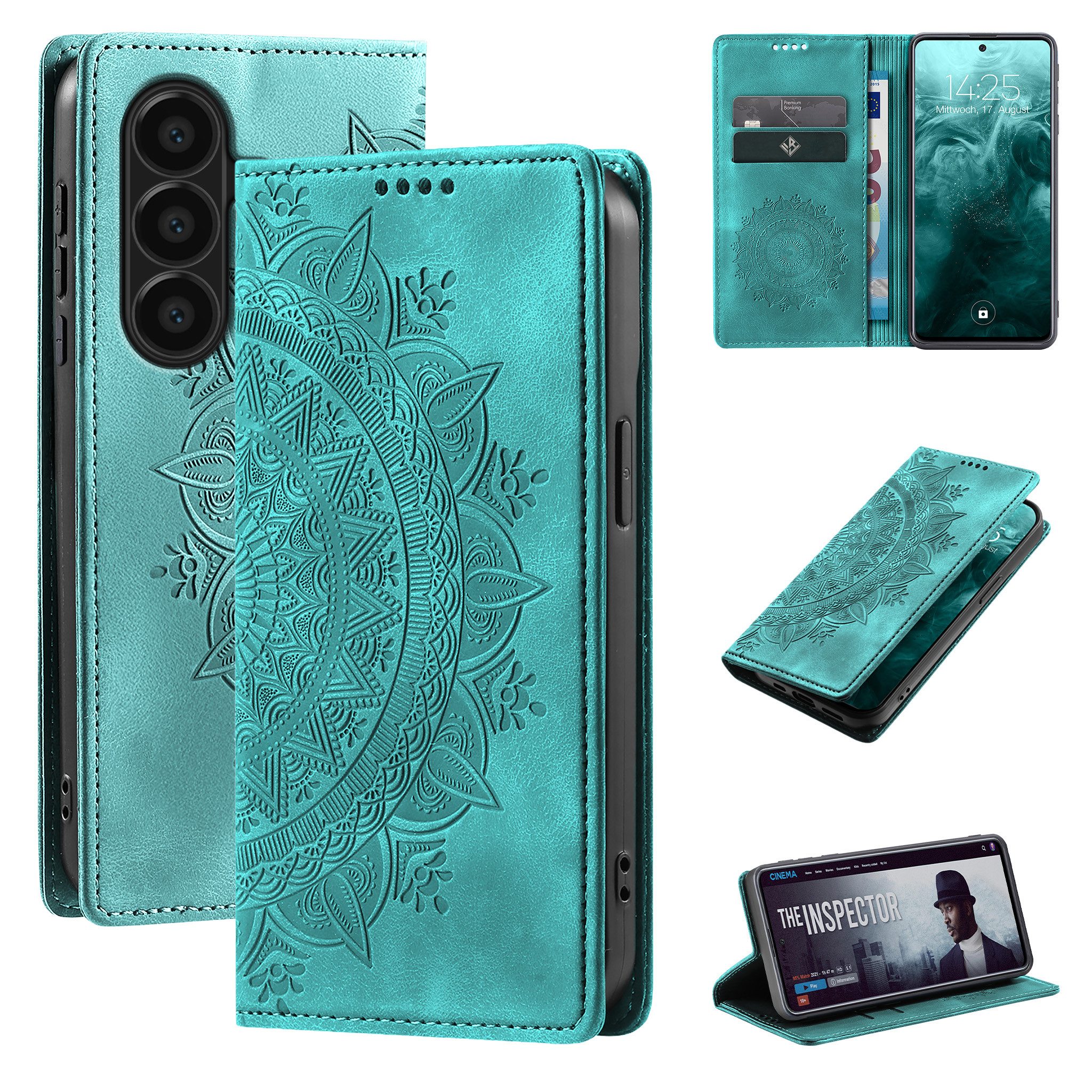 Tec-Expert Handyhülle Mandala Hülle Cover für Samsung Galaxy A57 5G 6.7 Zoll, 6.7, Klapphülle Case Tasche mit Kartenfächern und RFID Schutz