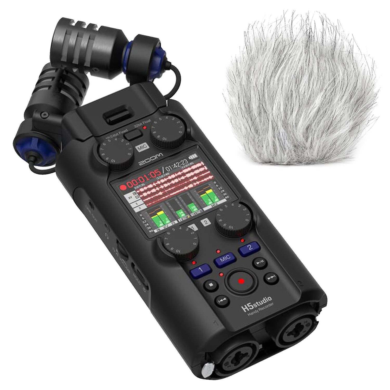 Zoom Audio Zoom Audio-Recorder H5 Studio mit Fell-Windschutz Digitales Aufnahmegerät (Mobiler Audio-Rekorder mit Fell-Windschutz)