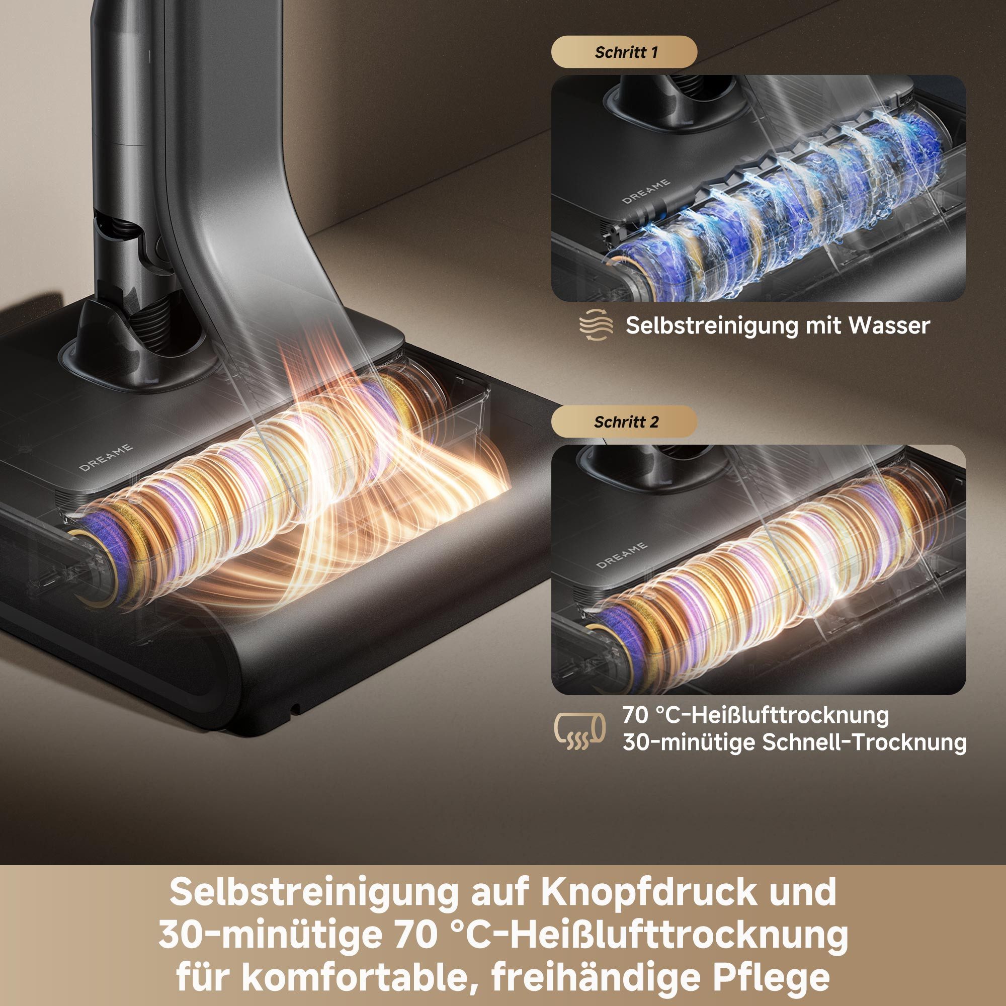 Dreame Akku-Stielstaubsauger Z30 Pro Aqua, 855 W, beutellos, Nass-Trocken, Selbstreinigung, Heißlufttrocknung – Bild 4 von 5