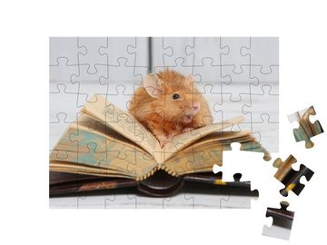 puzzleYOU Puzzle Neugierige kleine Maus beim Lesen, 48 Puzzleteile, puzzleYOU-Kollektionen Mäuse, Insekten & Kleintiere