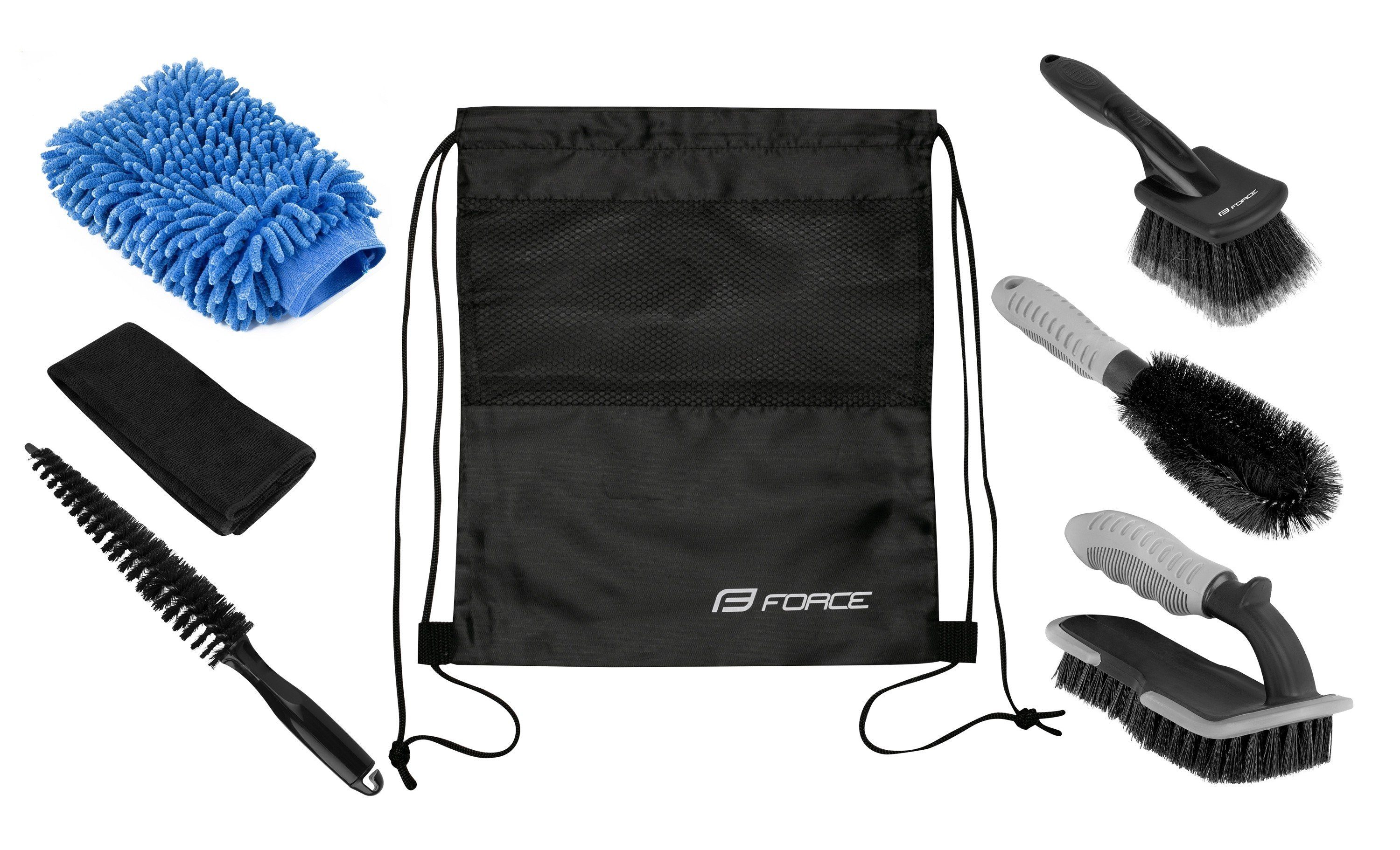 FORCE Fahrradwerkzeugset Reinigungsset FORCE PROFI 6-teilig, mit Tasche im Karton