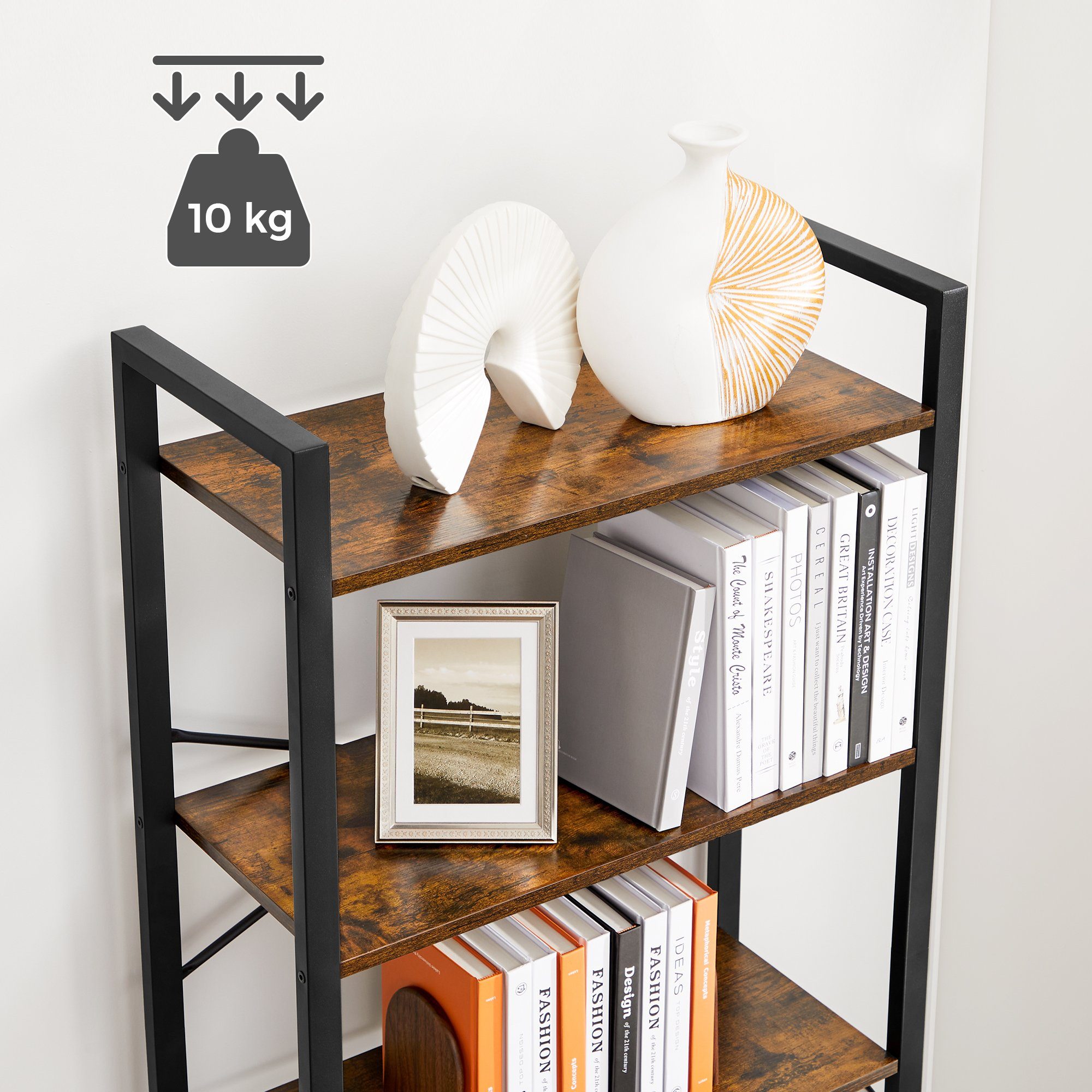 VASAGLE Bücherregal Standregal, DVD-Regal, Büroregal, Büro, Wohnzimmer, Schlafzimmer, Flur, mit 6 Ebenen, offene Ablagen, 66 x 186 x 30 cm, Industrie-Design