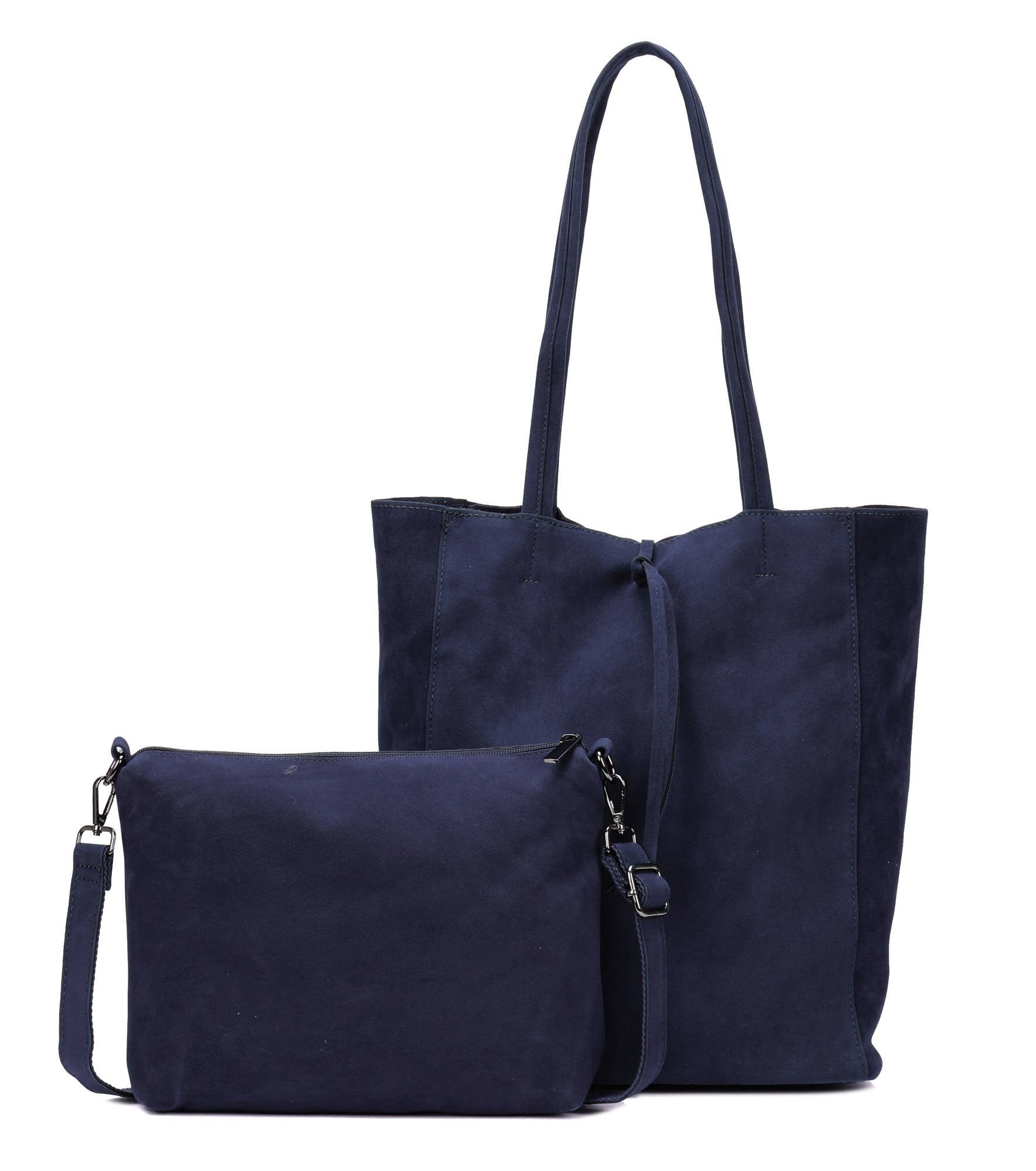 ITALYSHOP24 Schultertasche SET 2in1 Damen Tasche Umhängetasche XXL Hand-Tasche Shopper Tote Bag, Crossbody Reisetasche Henkeltasche Workbag Veganes Wildleder CrossOver