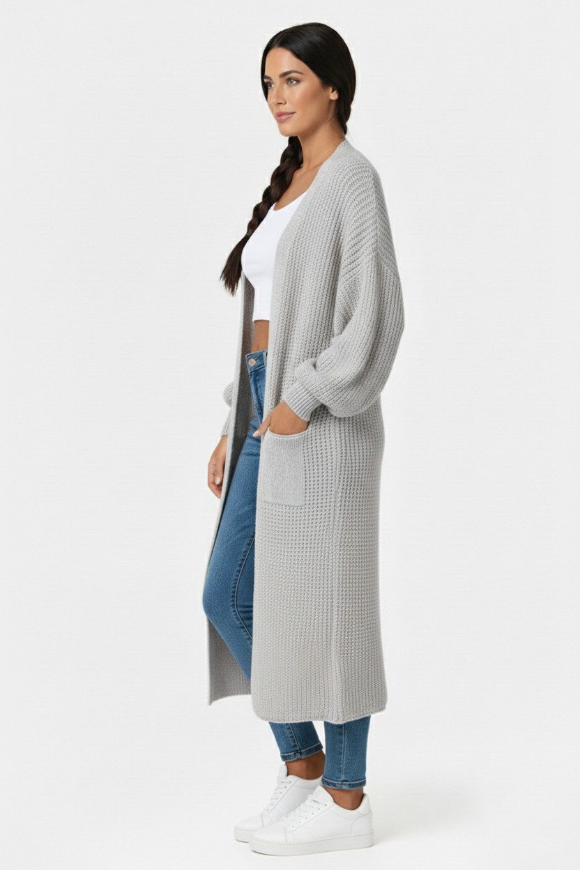 Kendindza Collection Cardigan Cardigan Damen lang Oversize Strickjacke Damen Lang aus Grobstrick Longstrickjacke Made In Italy - One Size 34-42