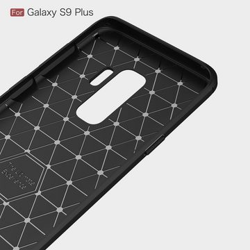 CoverKingz Handyhülle Hülle für Samsung Galaxy S9 Plus Handyhülle Cover Bumper Soft Case, Carbon Look Brushed Design