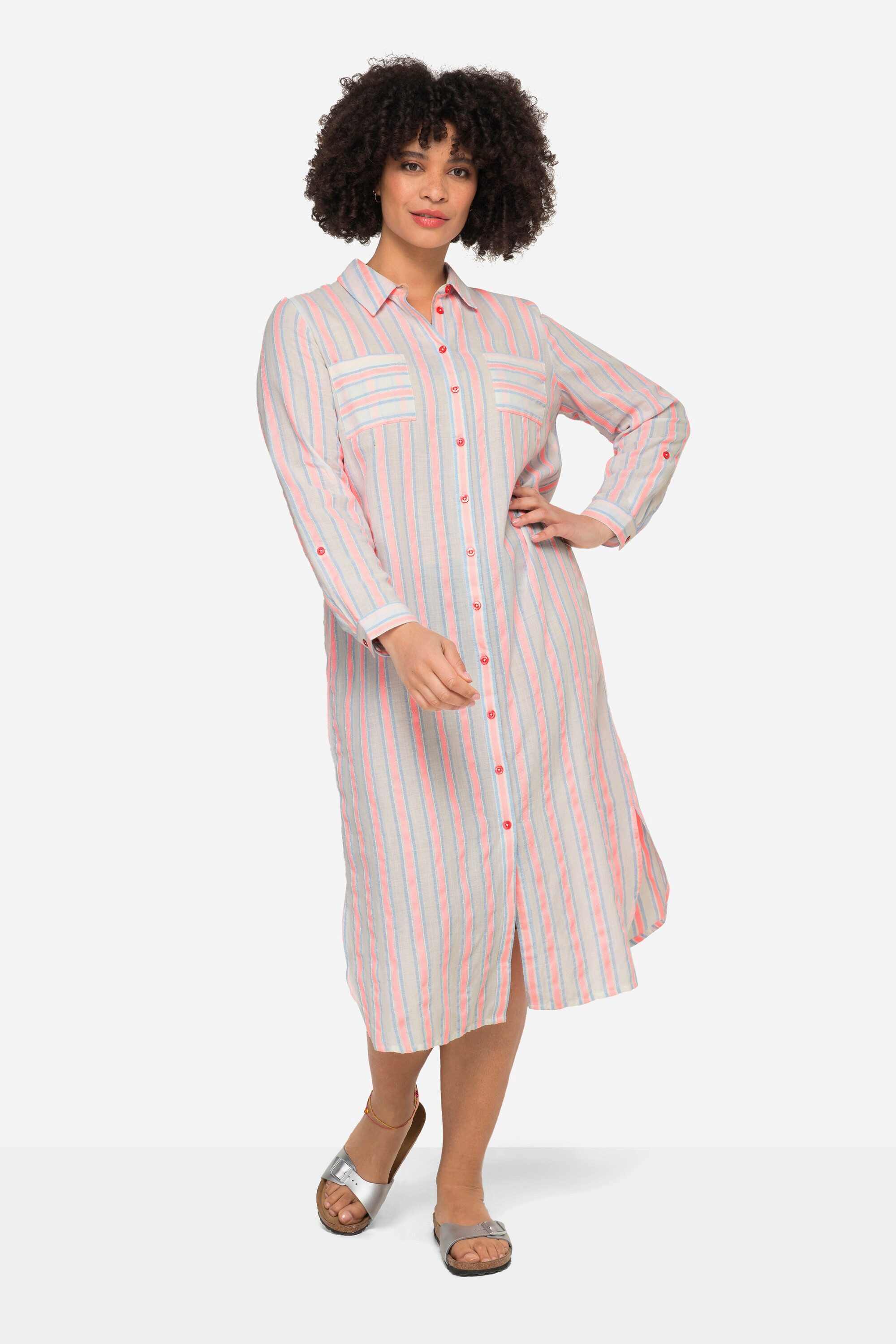 Maxikleid Hemdblusen-Midikleid Streifen Hemdkragen 3/4-Ärmel