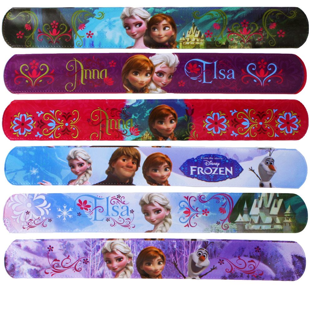 TE-Trend Wundertüte 6 Stück Frozen Slap Snap Bands Schnapp-Armband Mitgebsel, 6 tolle Eiskönigin Motive