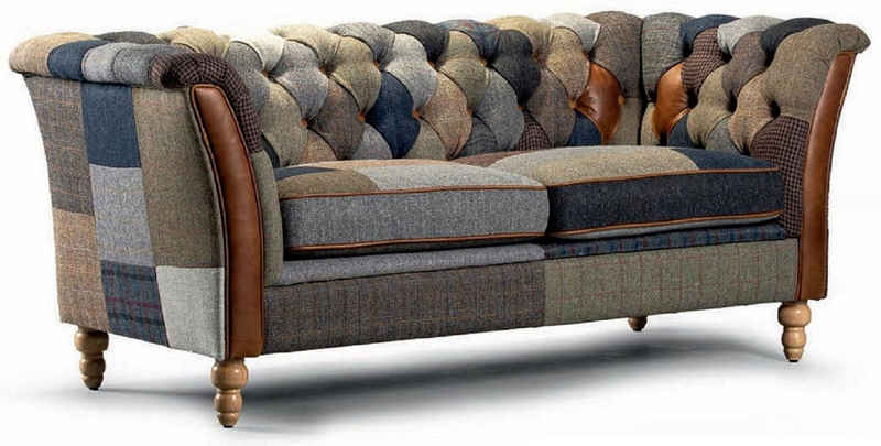 Casa Padrino Chesterfield-Sofa Casa Padrino Luxus Chesterfield 3er Sofa Bunt / Braun 213 cm