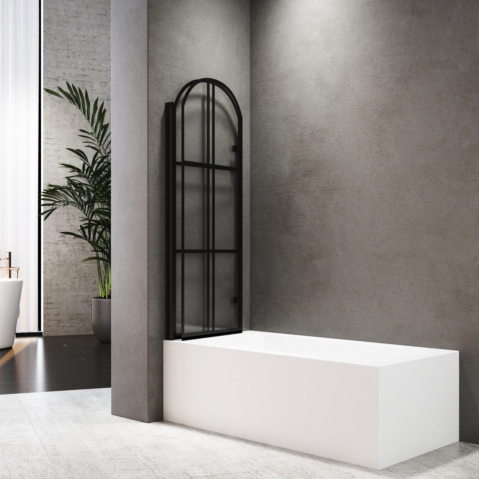 Boromal Badewannenfaltwand Schwarz Badewannenaufsatz mit schwarzem Gitter, günstig online kaufen