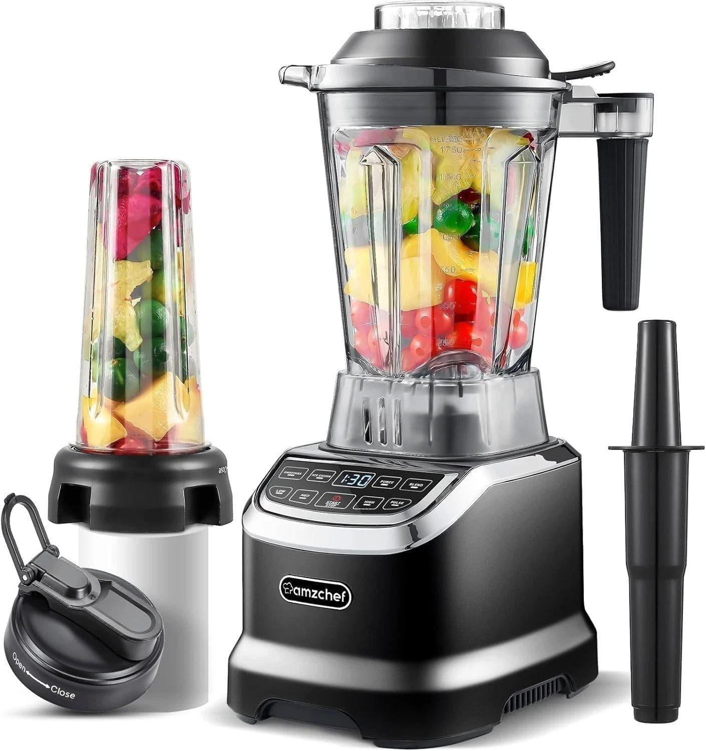 AMZCHEF Standmixer ZM5003, 2000 W, LED-Display mit Zeitanzeige, Pulsfunktion, 4 Automatikprogramme