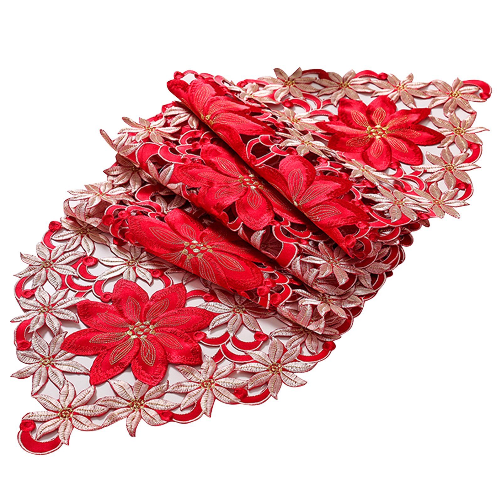 OKWISH Узкие скатерти Weihnachtstischläufer Tischwäsche Weihnacht Deko Esstisch bestickter (luxuriöser Stechpalmen Weihnachtsstern Узкие скатерти für Esszimmer Küche, Weihnachtsdekoration Esstisch Dekoration Esstischläufer), Tisch Couchtisch Schminktisch Buffettisch Kaminsims Fensterbank