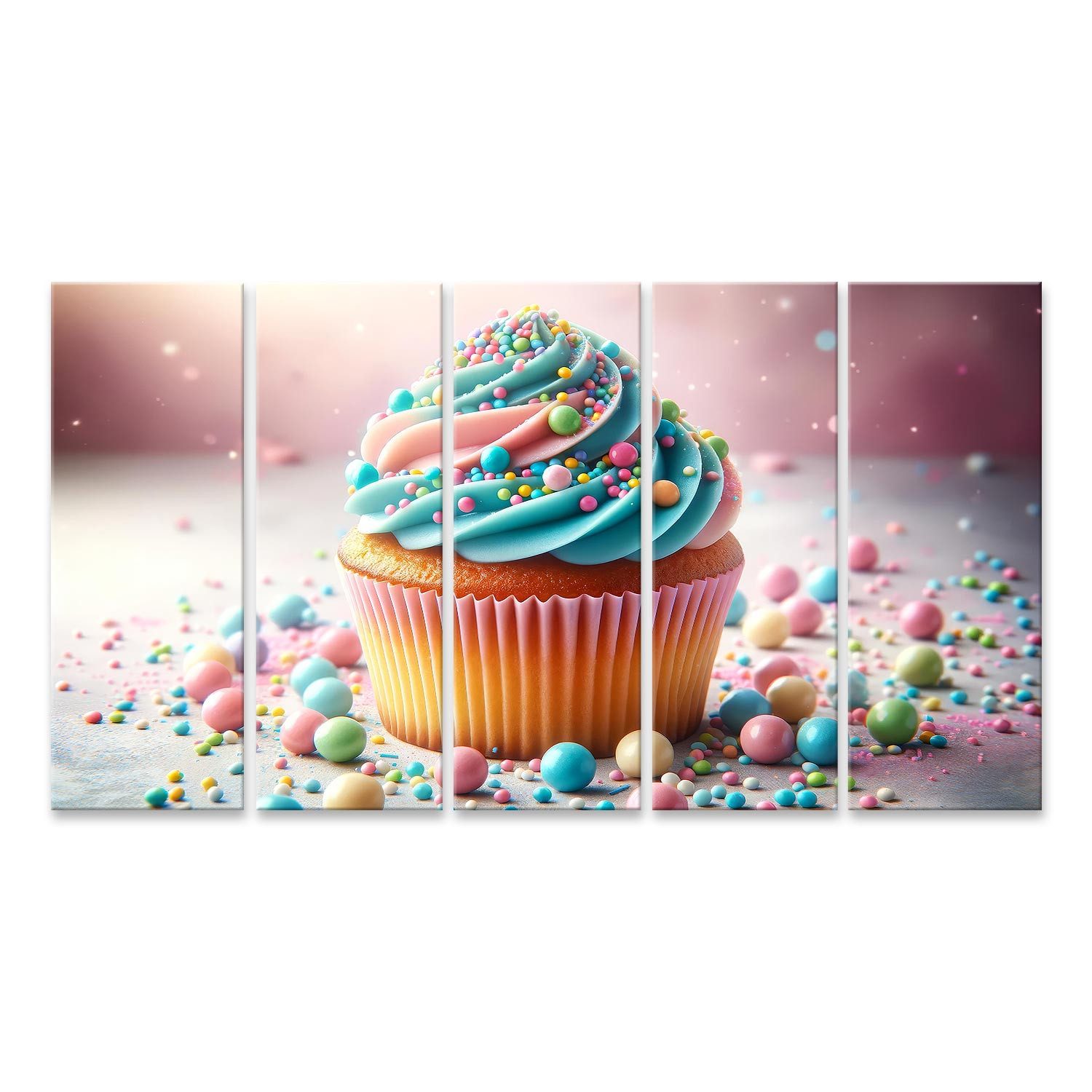 Leinwandbild Cupcake, goldbraun, bunter Zuckerguss