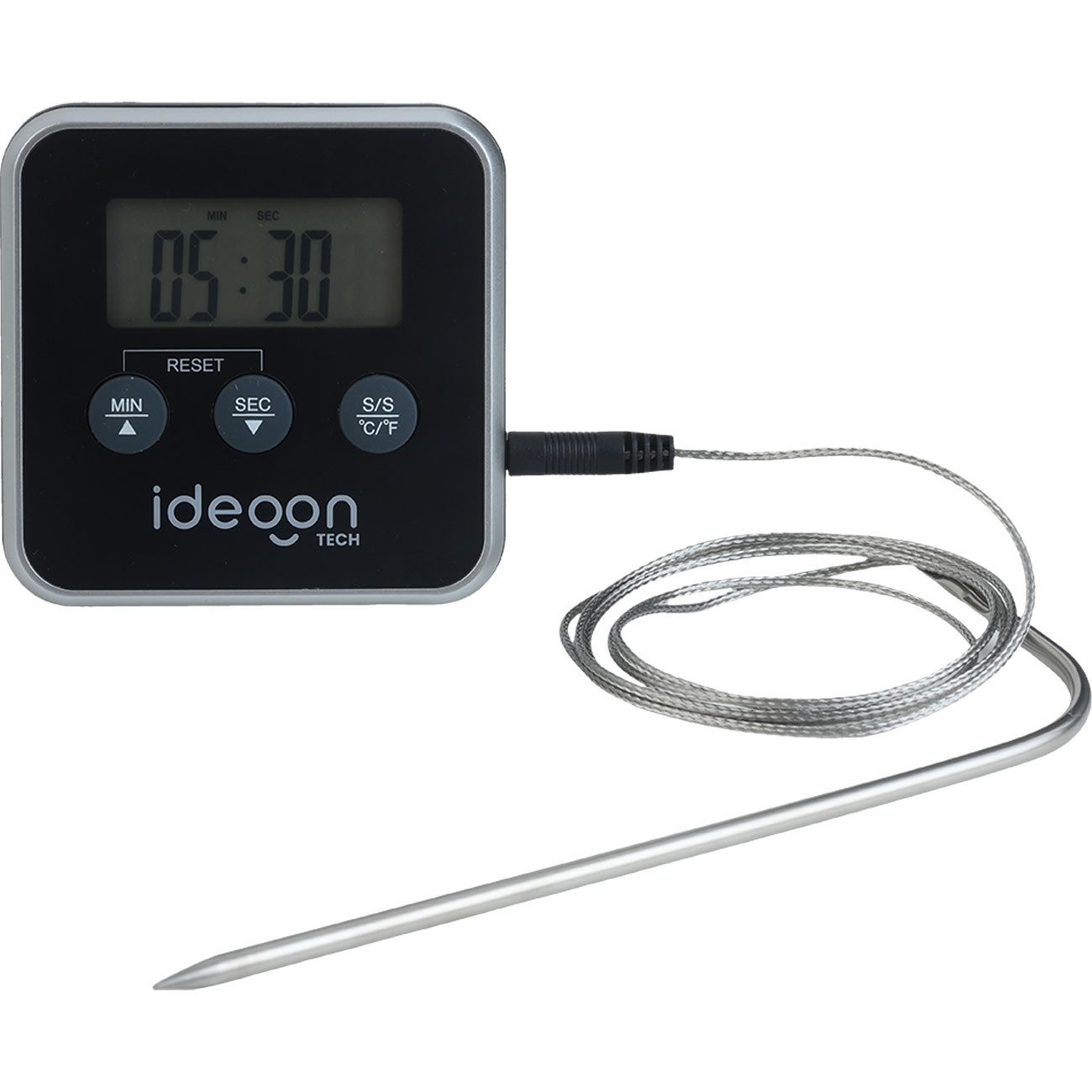 shop'n smile ideoon Backofenthermometer Digitales Fleischthermometer & Ofenthermometer mit Timer bis 300°C, Timer 1 Sek. bis 99:59 Min. •-50 bis 300 °C • Umschaltbar °C & °F