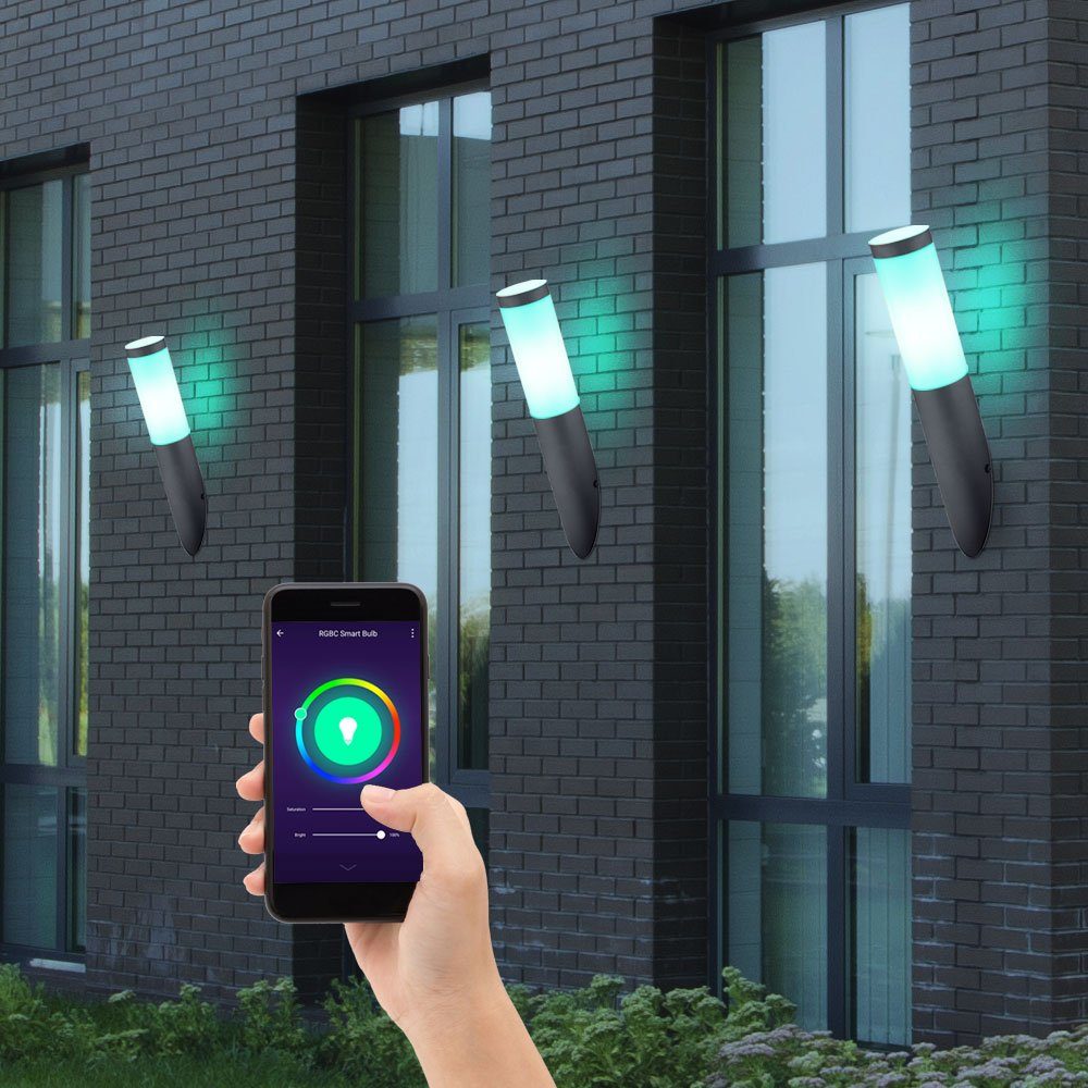 GLOBO LIGHTING LED Wandstrahler, Leuchtmittel inklusive, Kaltweiß, Warmweiß, Neutralweiß, Tageslichtweiß, Farbwechsel, 3er Set Wand Fackel Lampen App Sprach Handy Steuerung Außen Leuchten