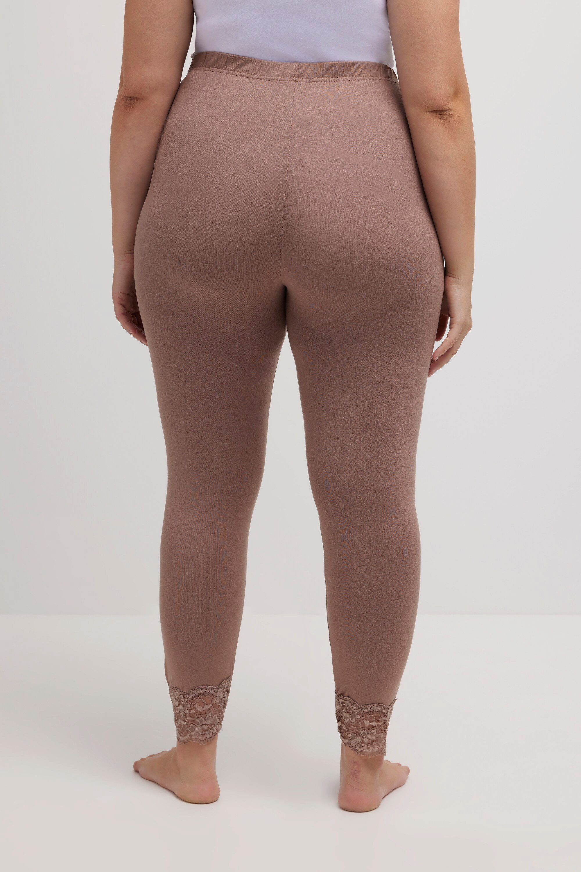 Ulla Lederimitathose Spitzensaum Viskosejersey Popken Leggings taupe