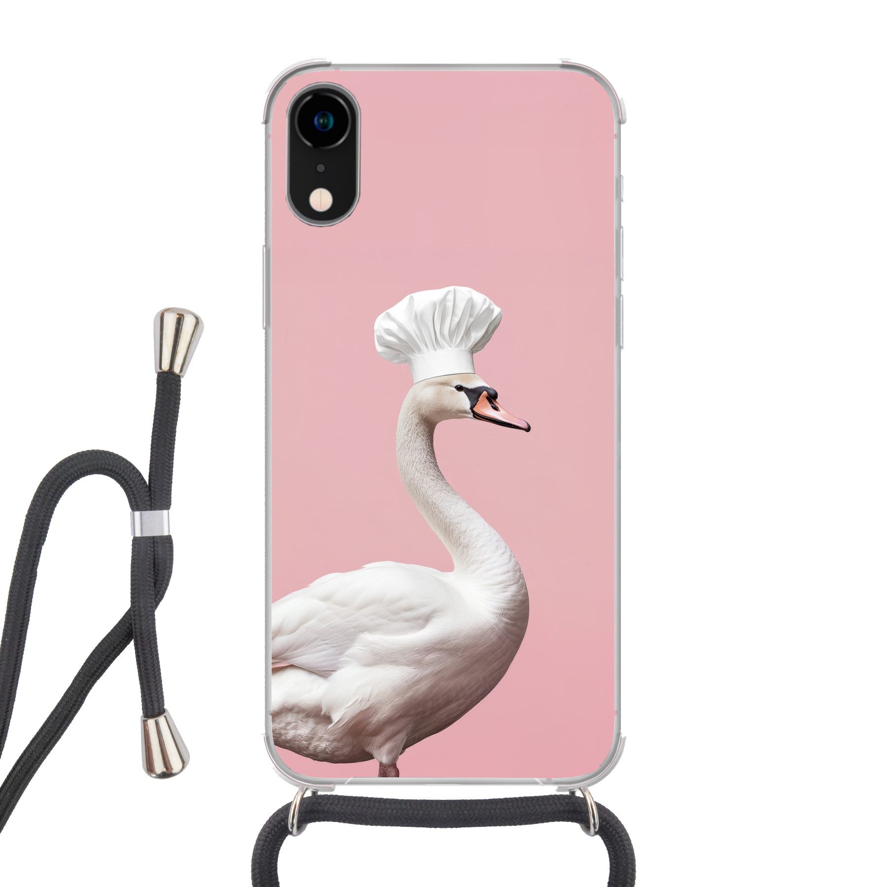 MuchoWow Handyhülle für Apple iPhone XR Schwan - Kochmütze - Schön - Klassisch, Tragbare Handyhüllen mit Kette zum umhängen, Handykette Handyband