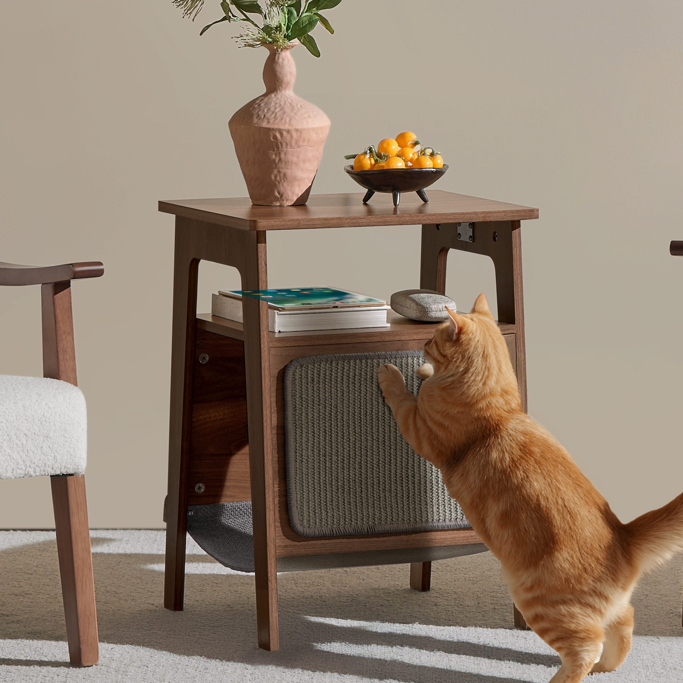 Yaheetech Beistelltisch mit Katzenbett & Kratzbrett, Sofatisch Mehrzweckmöbel für Wohnzimmer/Schlafzimmer