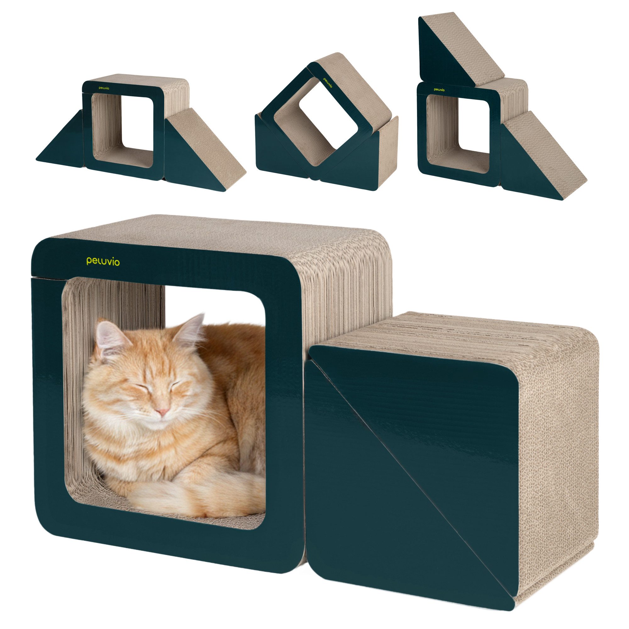 Peluvio Kratzbrett CUBBY, (3-teiliges Set, 3-teiliges, modulares Kratzmöbel aus Wellpappe), 3 Module/Wellpappe/modular/ohne Montage