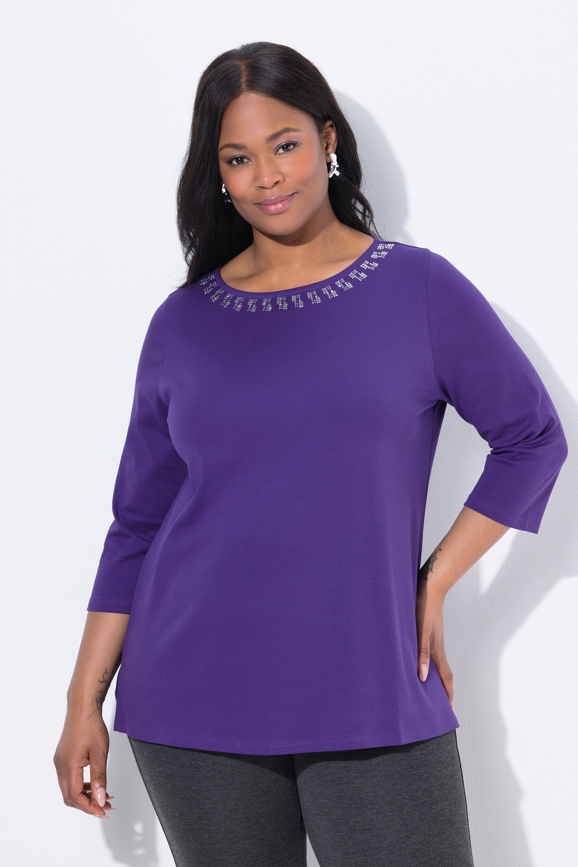 Ulla Popken T-Shirt T-Shirt A-Linie U-Boot-Ausschnitt Langarm günstig online kaufen