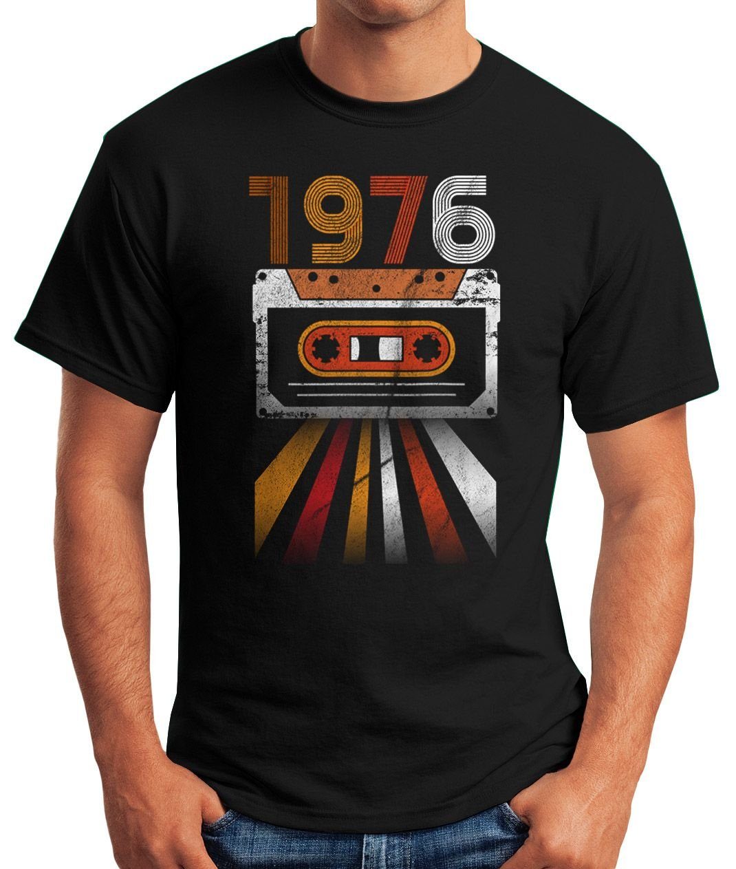 Geburtstag Jahre Siebziger 70er Print Herren schwarz MoonWorks Print-Shirt mit 1976 Geschenk-Shirt Vintage Moonworks® T-Shirt Retro