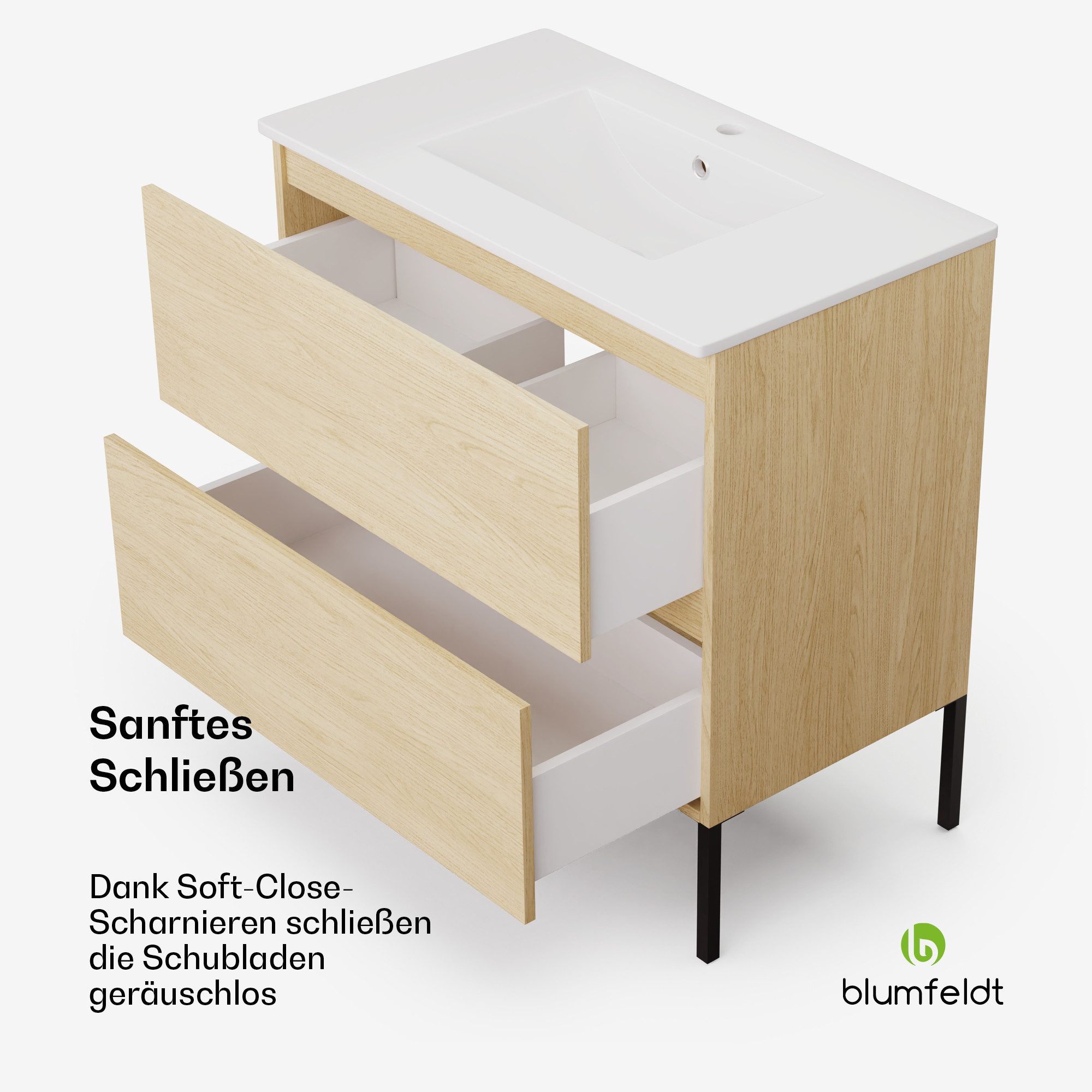 Blumfeldt Johnstone bathroom cabinet with feet, 80cm, washbasin with cabinet, vanity unit set