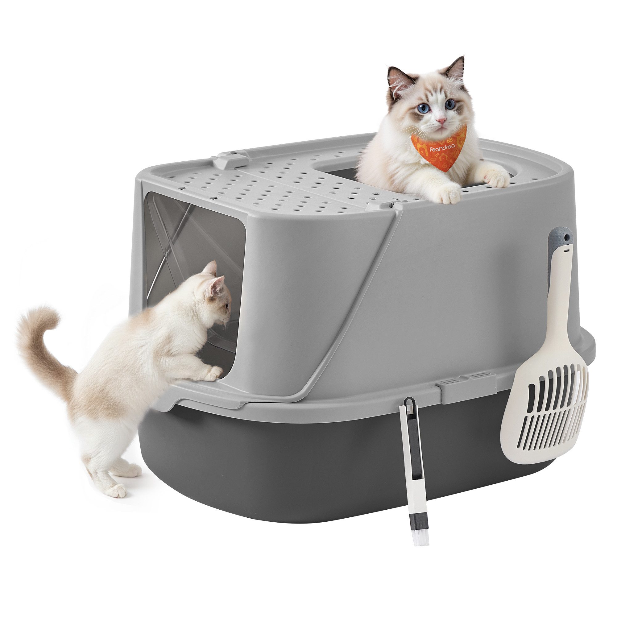 FEANDREA Katzentoilette Katzenklo groß XXL, für Katzen bis 15 kg, Katzentoilette mit Deckel, mit Schaufel und Bürste