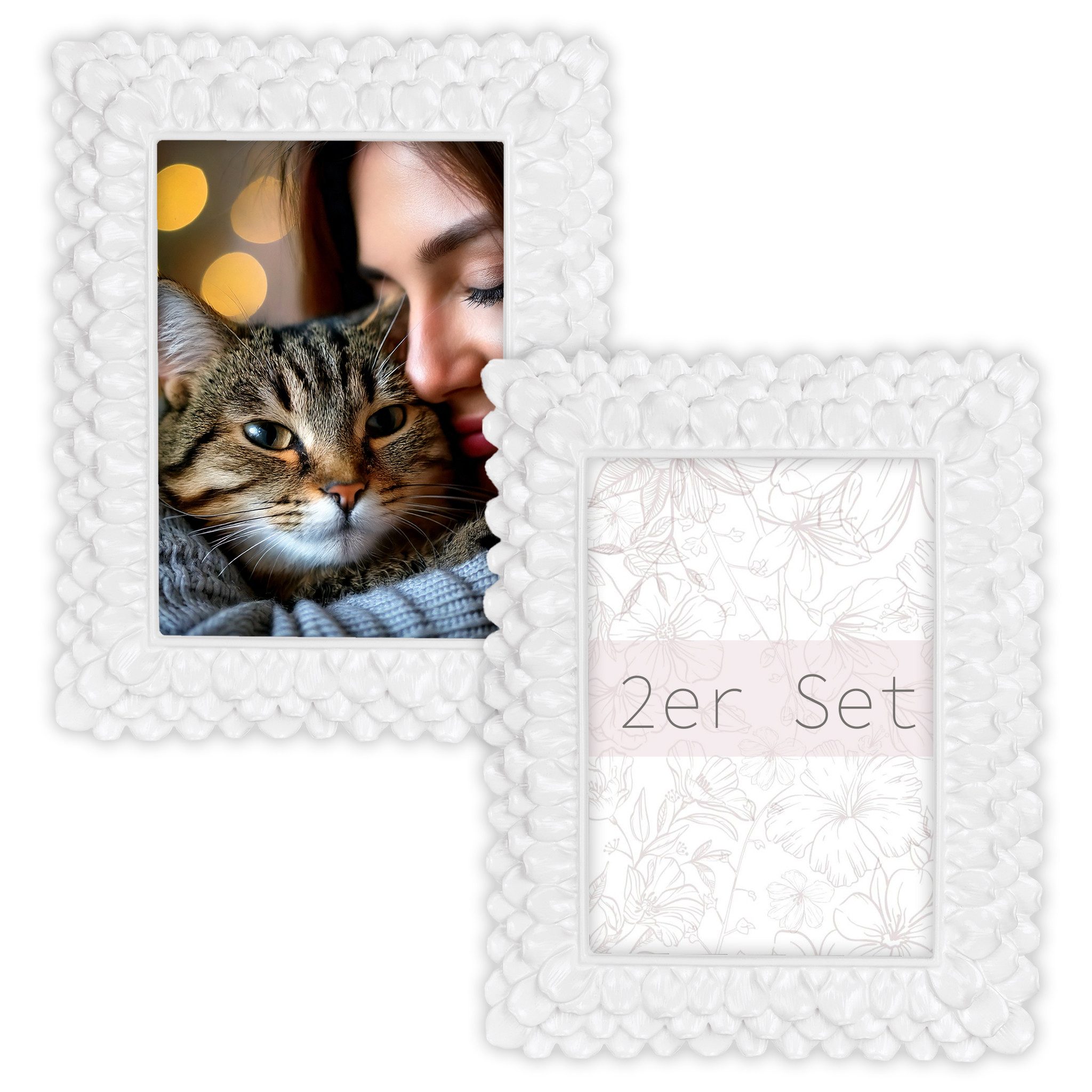 matches21 HOME & HOBBY Рамки Elegante Рамки Set 15x20 cm aus Harz, mit 3D Blütendesign, (2 St), Weiße Fotorahmen zum hinstellen