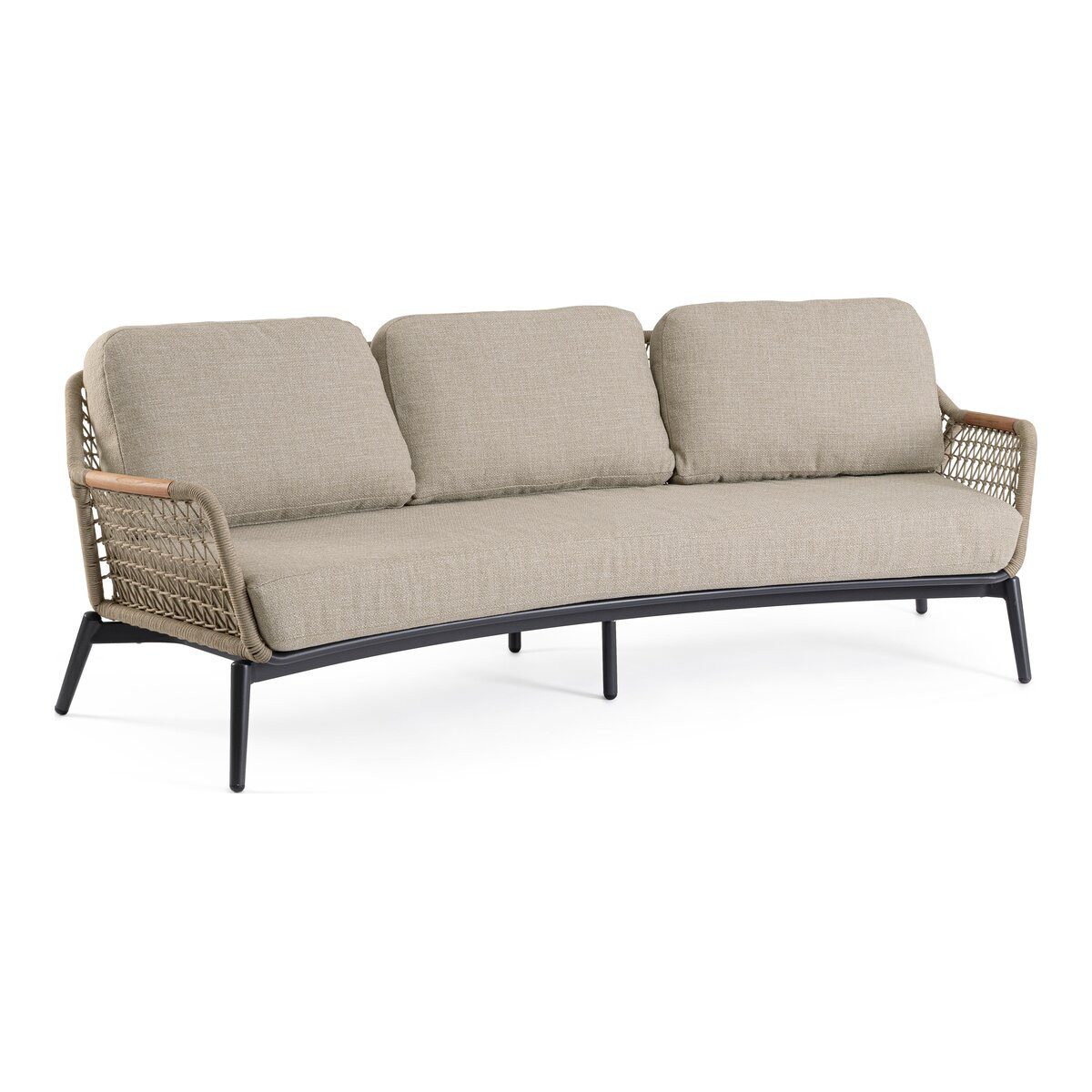 Feeling4Home Gartensofa 3-Sitzer Eulero - Aluminium Anthrazit & Olefin Taupe, inkl. Kissen, Hochwertig gepolstert, hoher Sitzkomfort, Armlehnen mit Teak-Einsätzen
