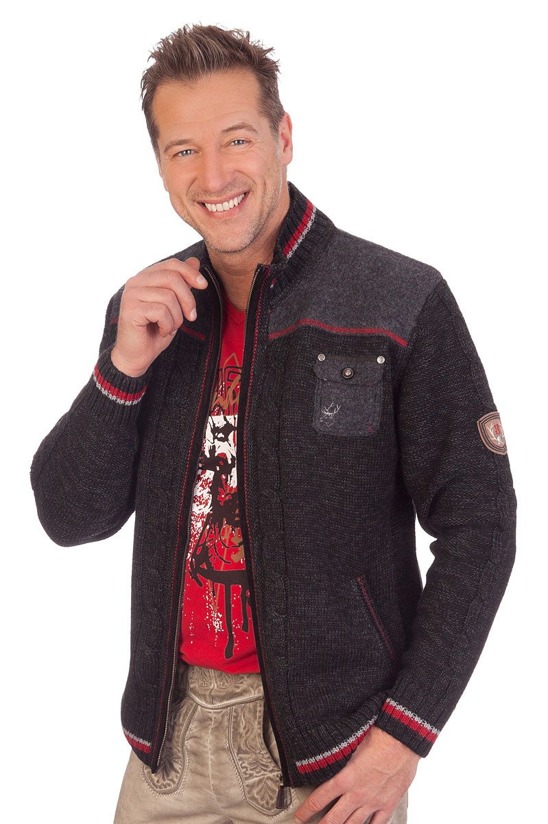Spieth & Wensky Trachtenstrickjacke Strickjacke Herren - BALDO - mittelgrau, schwarz
