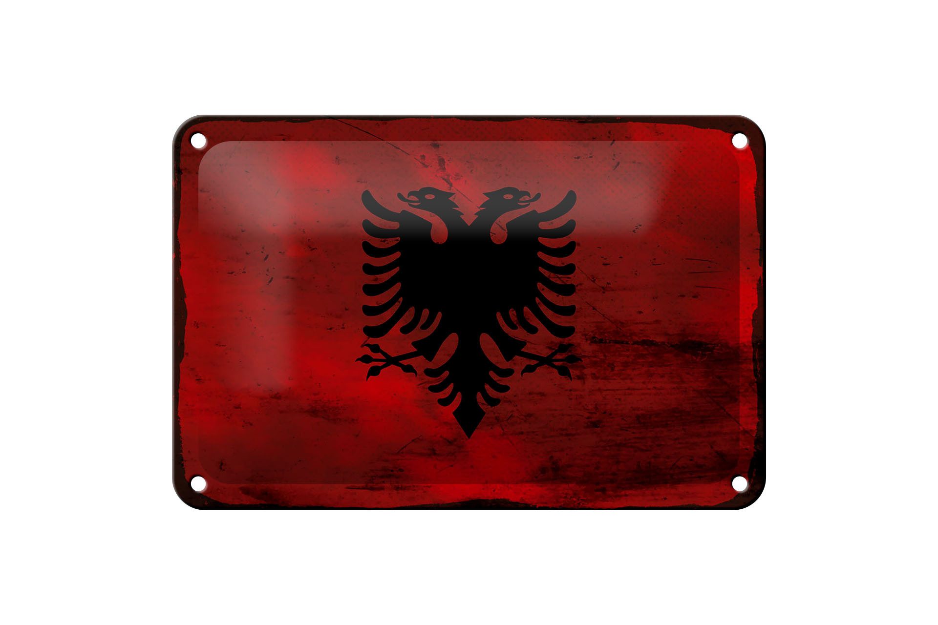 Femer GmbH Metallschild Flagge Albanien 18x12cm Flag Albania Rost, (1 St), gewölbte Oberfläche, abgerundete Ecken, umgeschlagene Kanten
