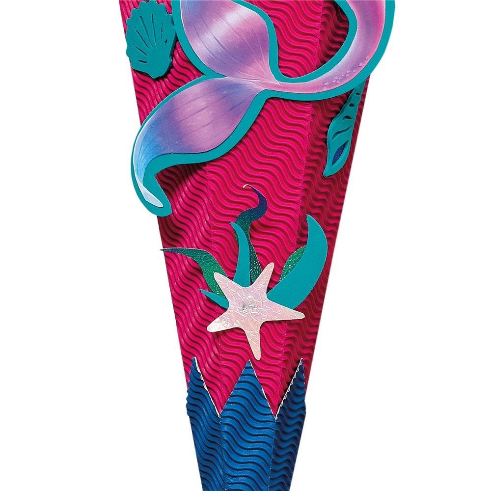 Roth Schultüte Bastelset Meerjungfrau, 68 cm, eckig, mit Kreppverschluss, Zuckertüte zum Basteln, Pink / Blau