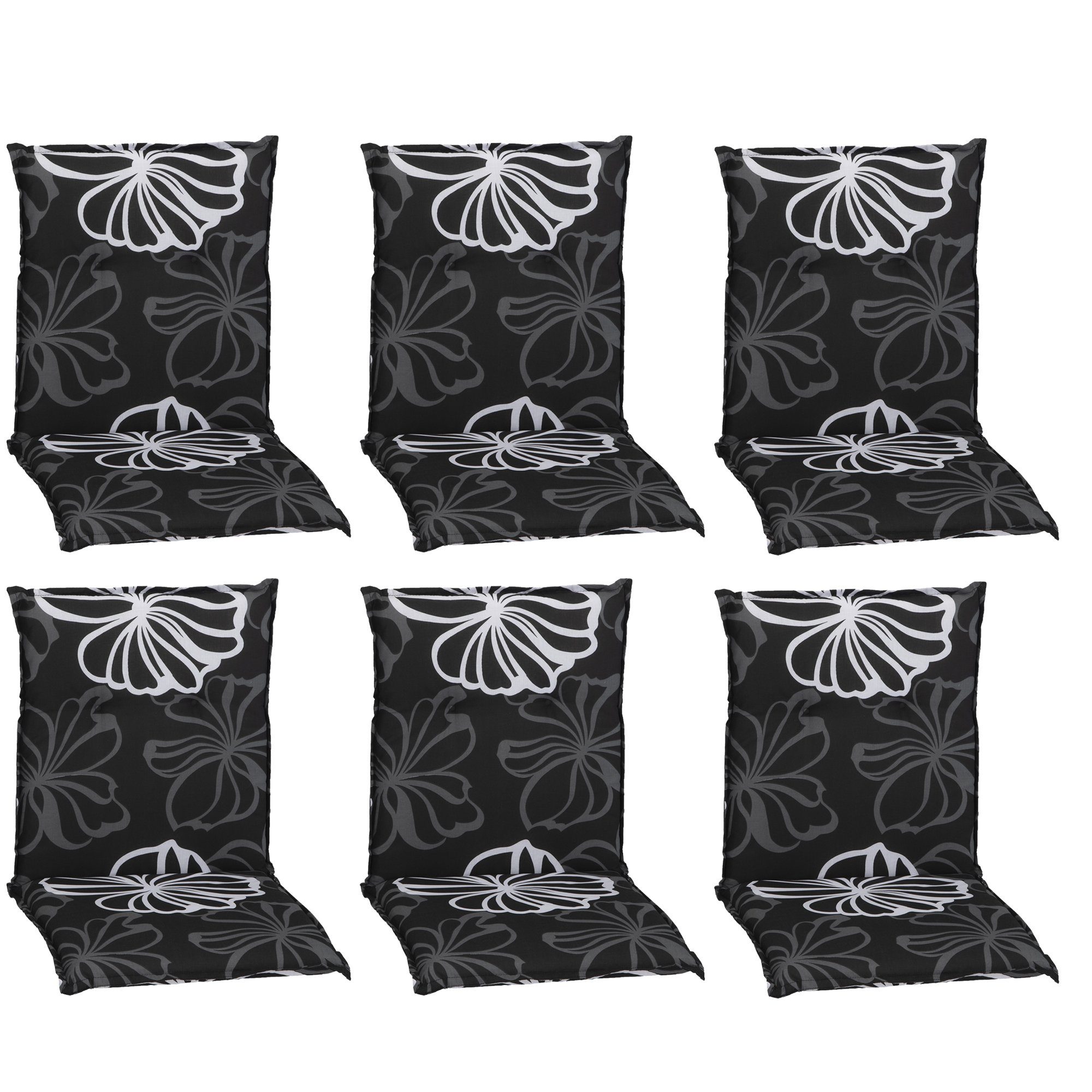NYVI Sitzauflage Niedriglehner Подушечки 6er Set Barcelona Подушки для садовых стульев 100x50cm, (6 St), Niederlehner Stuhlauflage Sitzauflage mit Halteband Blumen Floral
