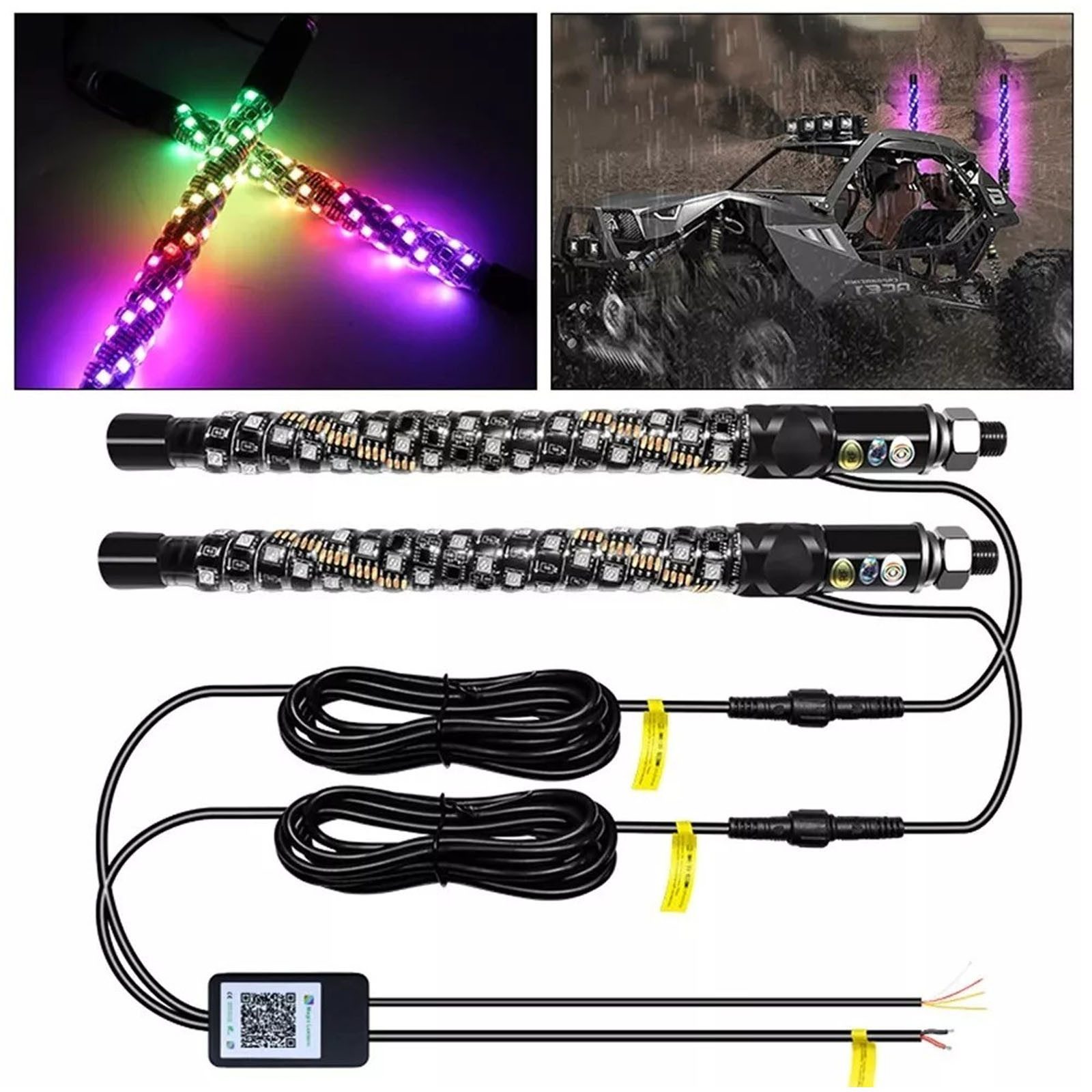 JOYOLEDER LED Dekolicht 2 STÜCKE Spiral RGB LED Peitschenlichter mit Fernbedienung, & App-Steuerung Jagen / Tanzen Licht Offroad Warnbeleuchtete, Antennenpeitschen,366 Modi für ATV UTV RZR Buggy Jeep