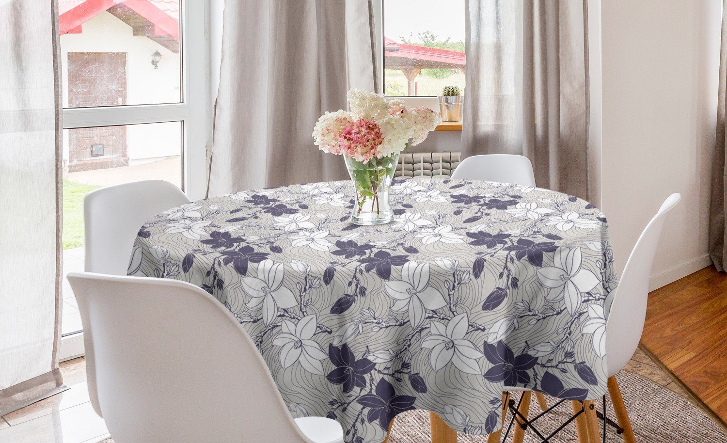 Abakuhaus Tischdecke Kreis Tischdecke Abdeckung für Esszimmer Küche Dekoration, Jahrgang Blooming Magnolia Buds
