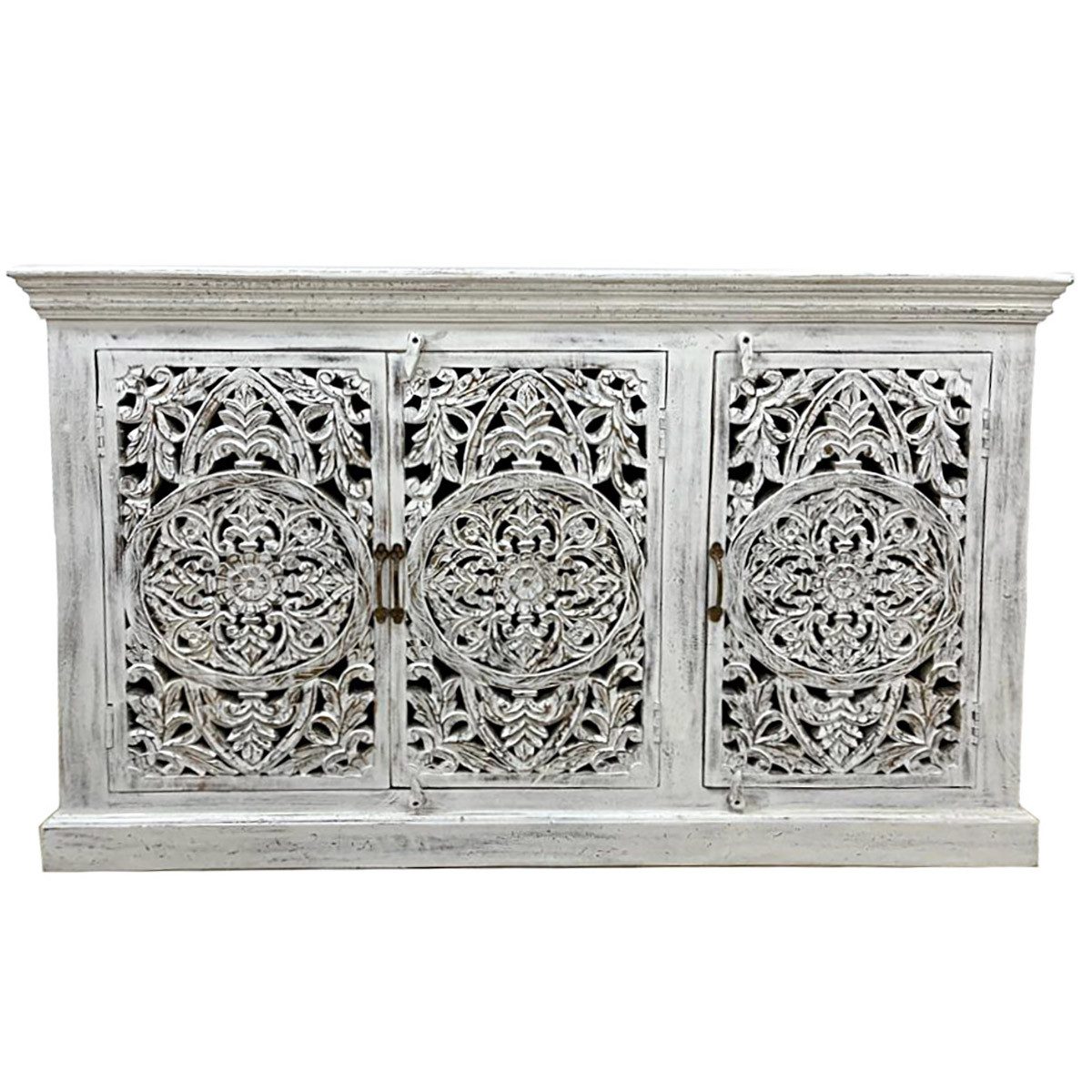Oriental Galerie Unterschrank Indien Sideboard Jeevan Weiß 140 cm Anrichte Esszimmer, Kommode Flur, Schuhschrank