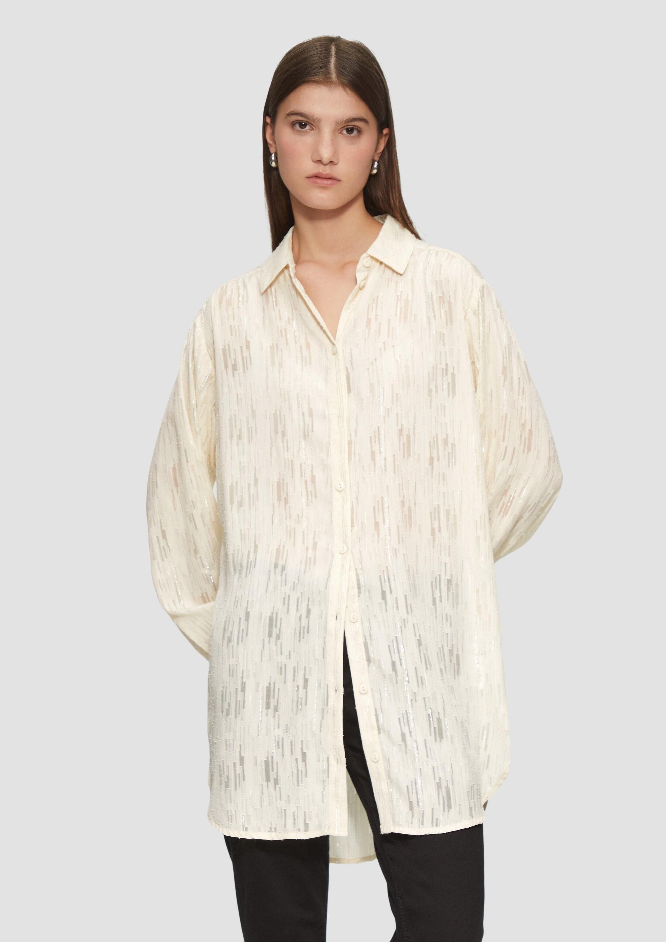 QS Langarmbluse Bluse Leicht transparente Longbluse mit Glanzeffekten