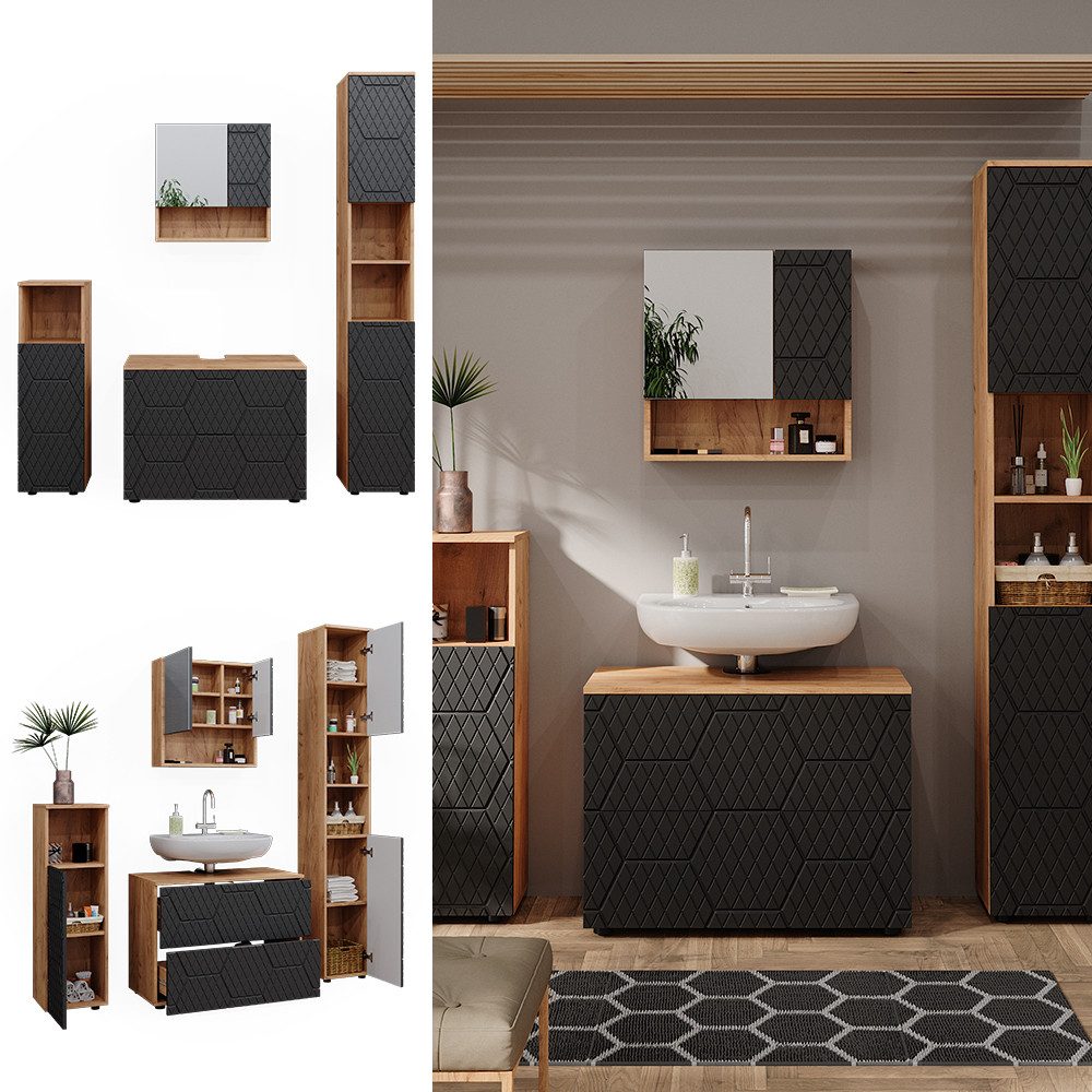 Vicco Badmöbel-Set Irma, Goldkraft Eiche/Anthrazit, 4 günstig online kaufen
