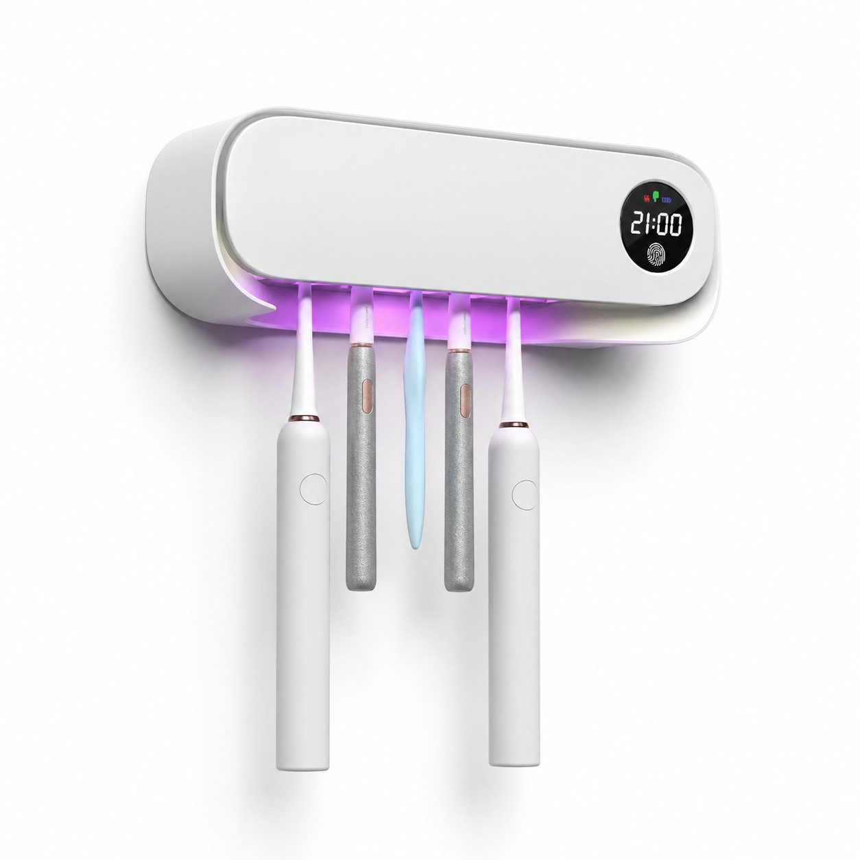 Fyrove Zahnputzbecherhalter Kabelloser UV Sterilisator als Zahnbürstenhalter, (Wiederaufladbarer UV-Zahnbürstenhalter für 4 Zahnbürsten, 1-St., UV-Zahnbürstenhalter mit Trocknung, Timer, 4 Fächer, wiederaufladbar), UV-Zahnbürstenhalter mit Trocknung, Time